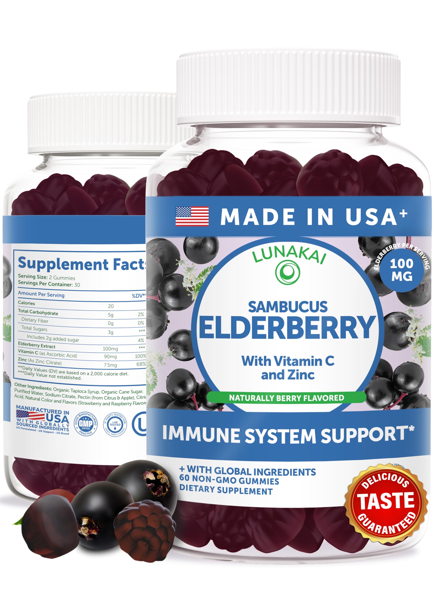 Lunakai USA Made Black Sambucus Elderberry Gummies for Adults & Kids