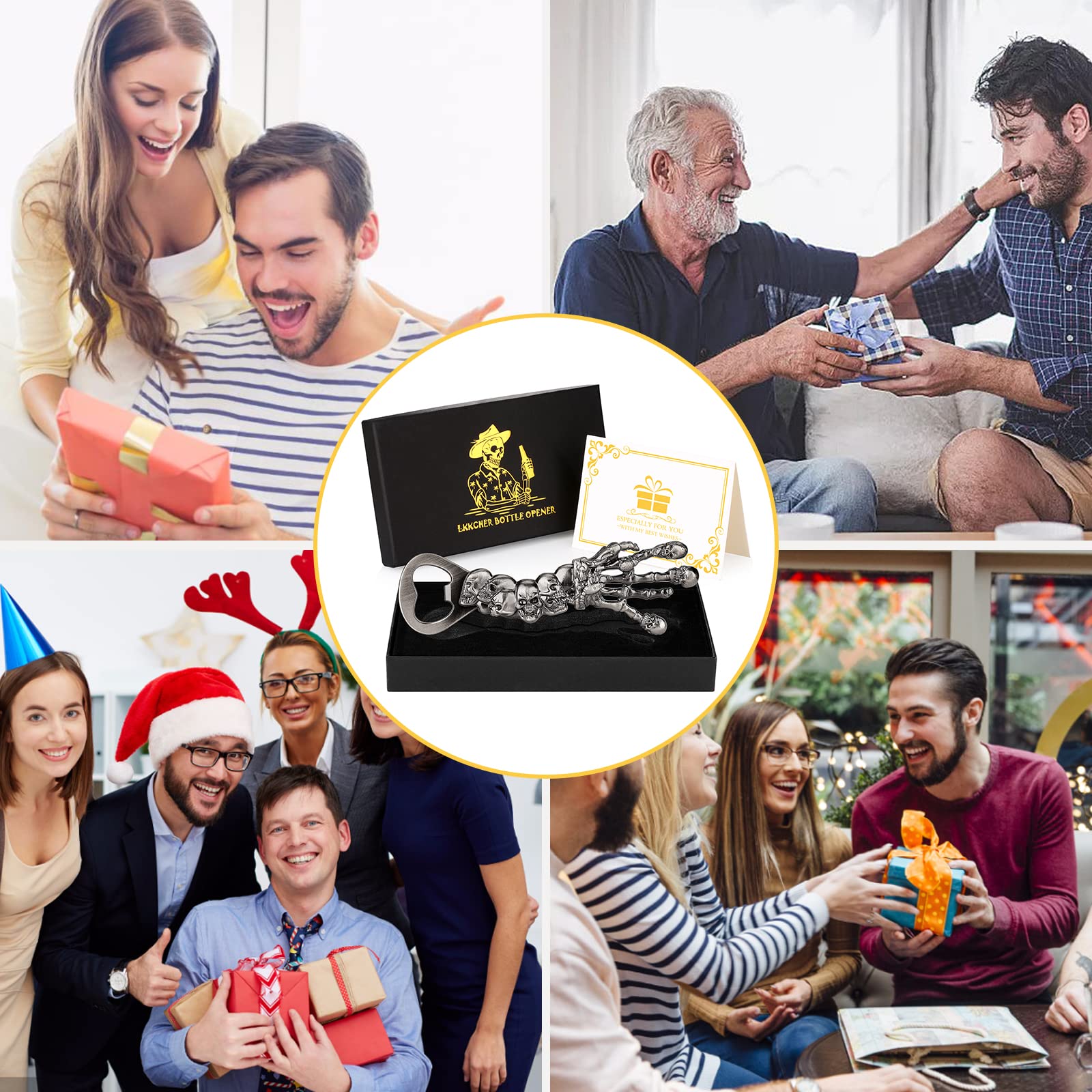 LKKCHER Regalo a forma di teschio: apribottiglie a forma di scheletro, regalo per padri per uomini, papà, mariti; apribottiglie gotico argento scuro da collezionista