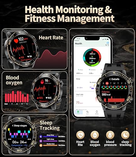 Miniatura 4 de Reloj inteligente militar para hombre (respuestallamadas), pantalla AMOLED de 1.43 pulgadas, 500 mAh 5 ATM impermeable, 170 modos deportivos, reloj