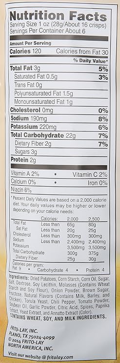 Frito Lay Lays, Baked Potato Crisps, Barbecue 6.25 oz