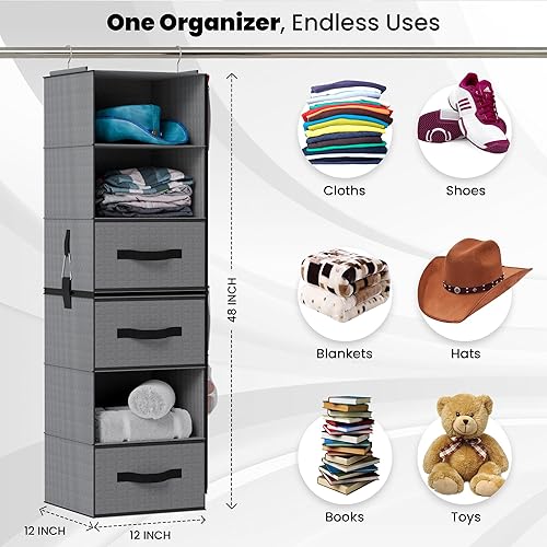Miniatura 4 de Organizador colgante de armario con cajones, estantes plegables de 6 niveles para ropa, zapatos, juguetes y bolso, organizador de almacenamiento con