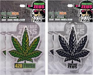 420 Fresh and Clean Green Smoked Cashed Burned Burnt Black White BW Leaf Combo Package New Scent Scented Smell Car Truck SUV Vehicle Room Office Rear View Mirror Hanging Paper Air Freshener