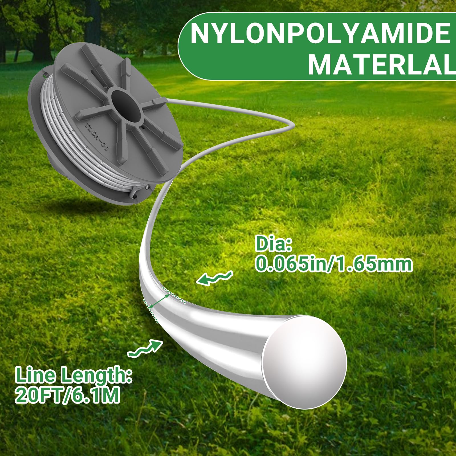 Linia szpuli do podkaszarki do Gardena 05307-20, 1,65 mm, 6,1 m, szpule, kompatybilna z Art 8846-8848 Art 9805-9809, zapasowa szpula z nasadką (4 szpule + 1 nasadka)