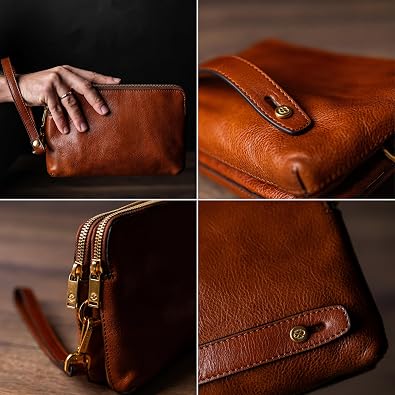 Time Resistance Leather Clutch for Men - Organizer Bag for Men - Wrist Bag - Briefcase Handmade in Italy - Gift Box Included