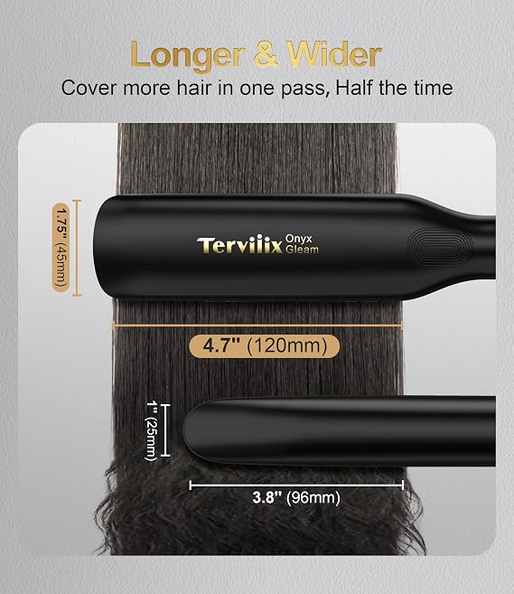 Terviiix Onyx Gleam Flat Iron Hair Straightener, 4.7 Extra-Long Plate | 1.75'' Ceramic Plate Infused with Argan Oil, Keratin, 80M Ions, 11 Heat 250-455F, for Thick Coarse Frizzy Curly Hair
