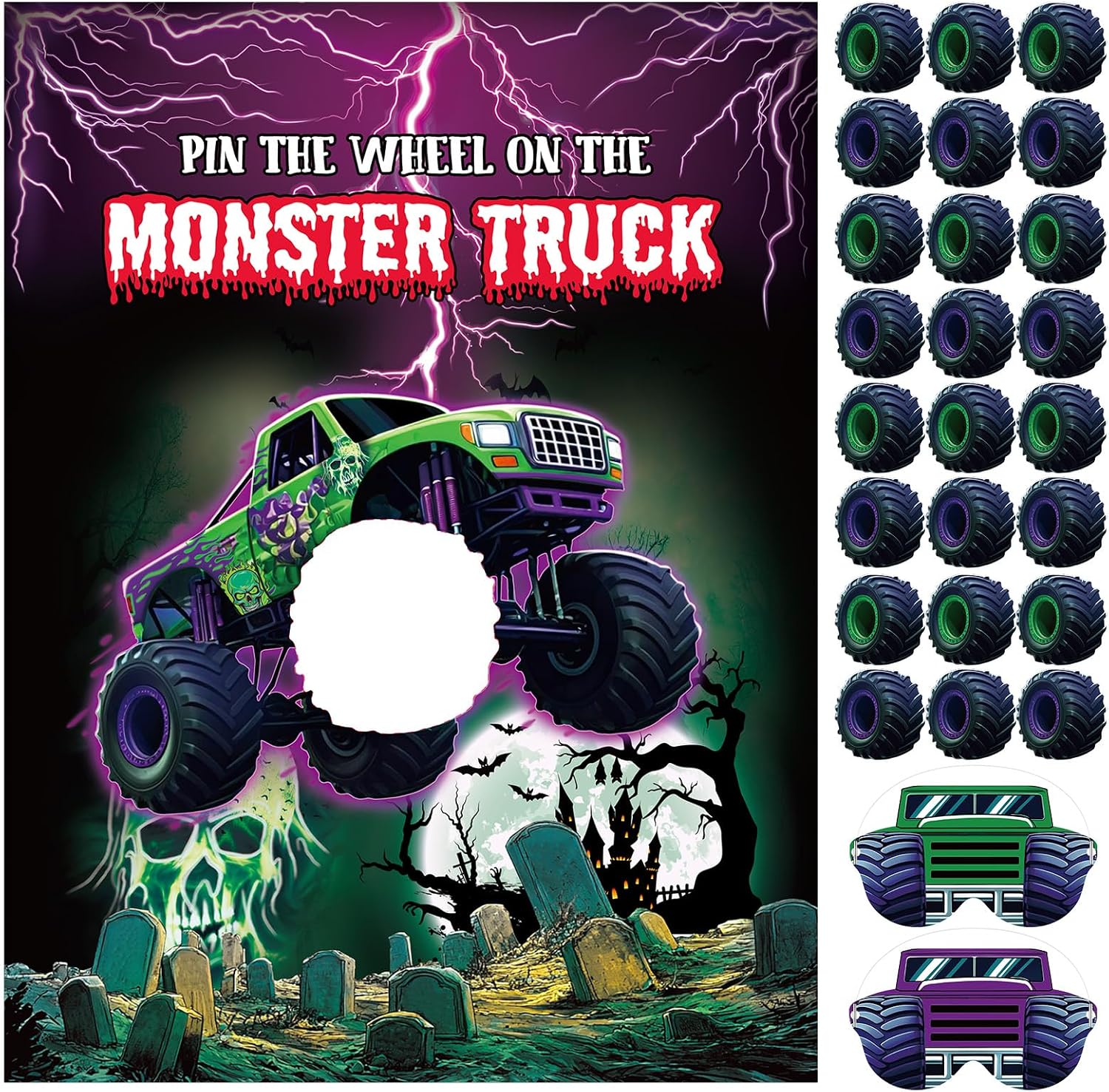 Faccito Monster Truck Birthday Games Pin The Wheel on The Monster Truck