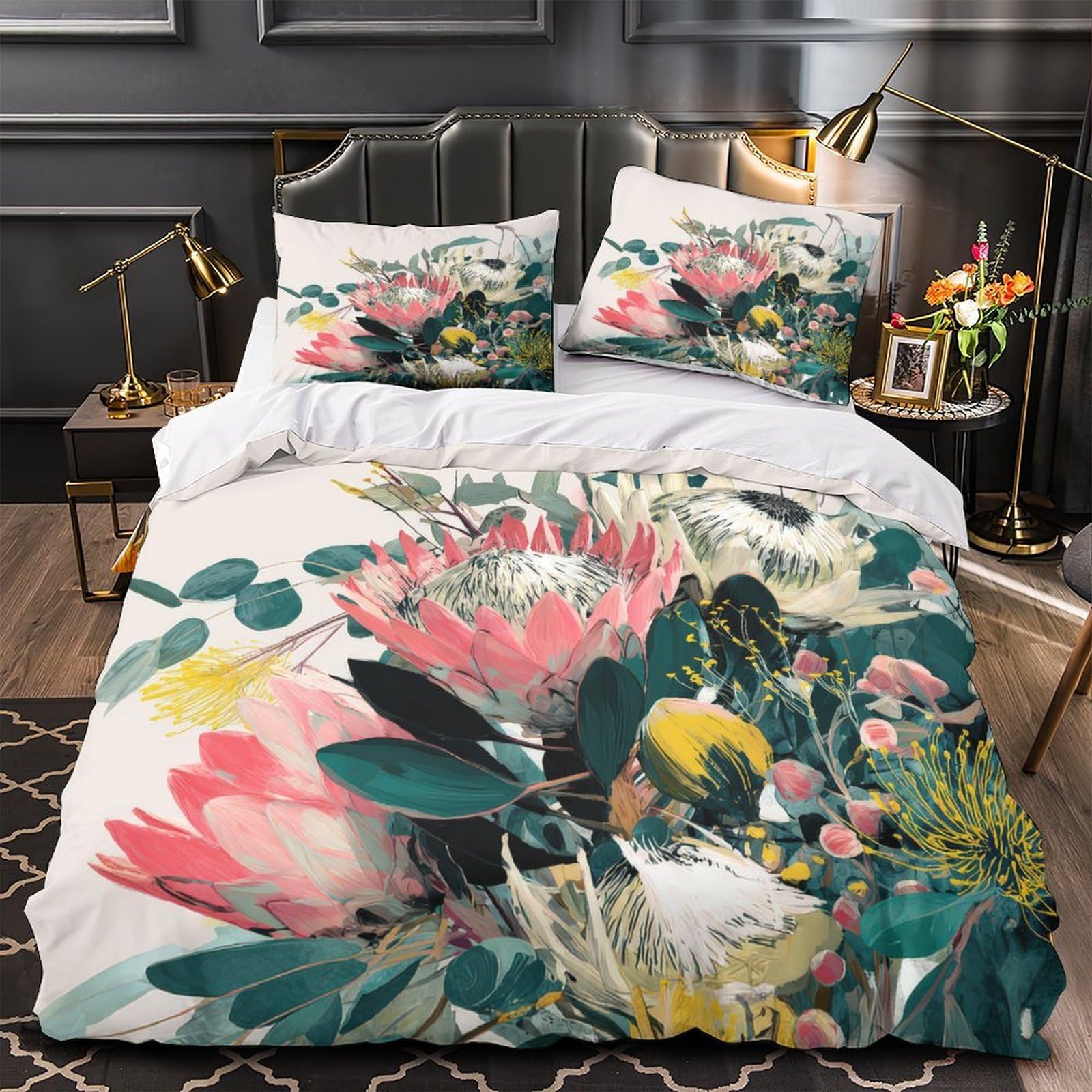 MMDASBVPE Floral Arrangement Duvet Cover 3D Design Printed Ultra Soft 3PCs Bedding Set Zipper Quilt Cover Breathable Wrinkle-Resistant for Teens Adults Kids Women Youth Boys Super king（260x220cm）