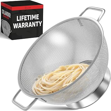 PriorityChef Premium Stainless Steel Colander for Kitchen, Durable Rice and Pasta Strainer with Handle, Rust-Resistant & Dishwasher Safe, 3 Qt