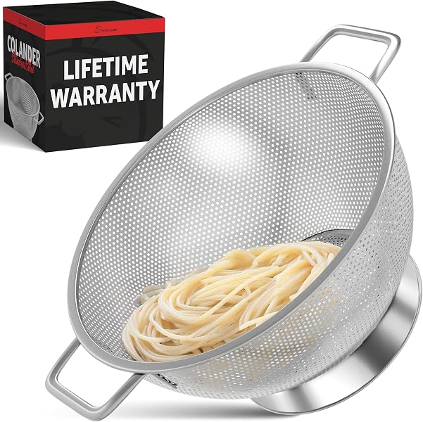 PriorityChef stainless steel colander with handle and raised base