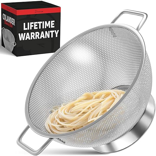 PriorityChef Premium Stainless Steel Colander for Kitchen, Durable Rice and Pasta Strainer with Handle, Rust-Resistant & Dishwasher Safe, 3 Qt