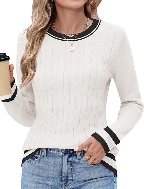 Rapbin Women Crew Neck Long Sleeve Sweater Fall Lightweight Pullover Tops Dressy Casual Basic Clothes 2025
