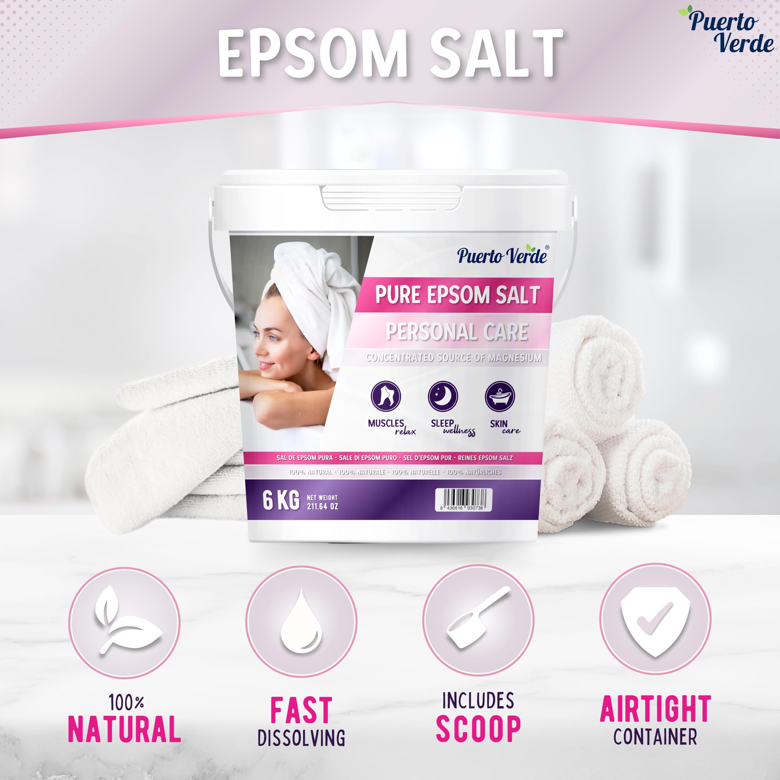 • Epsom Salz 6 Kg. Konzentrierte Magnesium Quelle. Bittersalz aus 100% Natürlichem Ursprung. Badesalz für Muskelkater, Stressabbau & Guten Schlaf. Europäische Produktion.