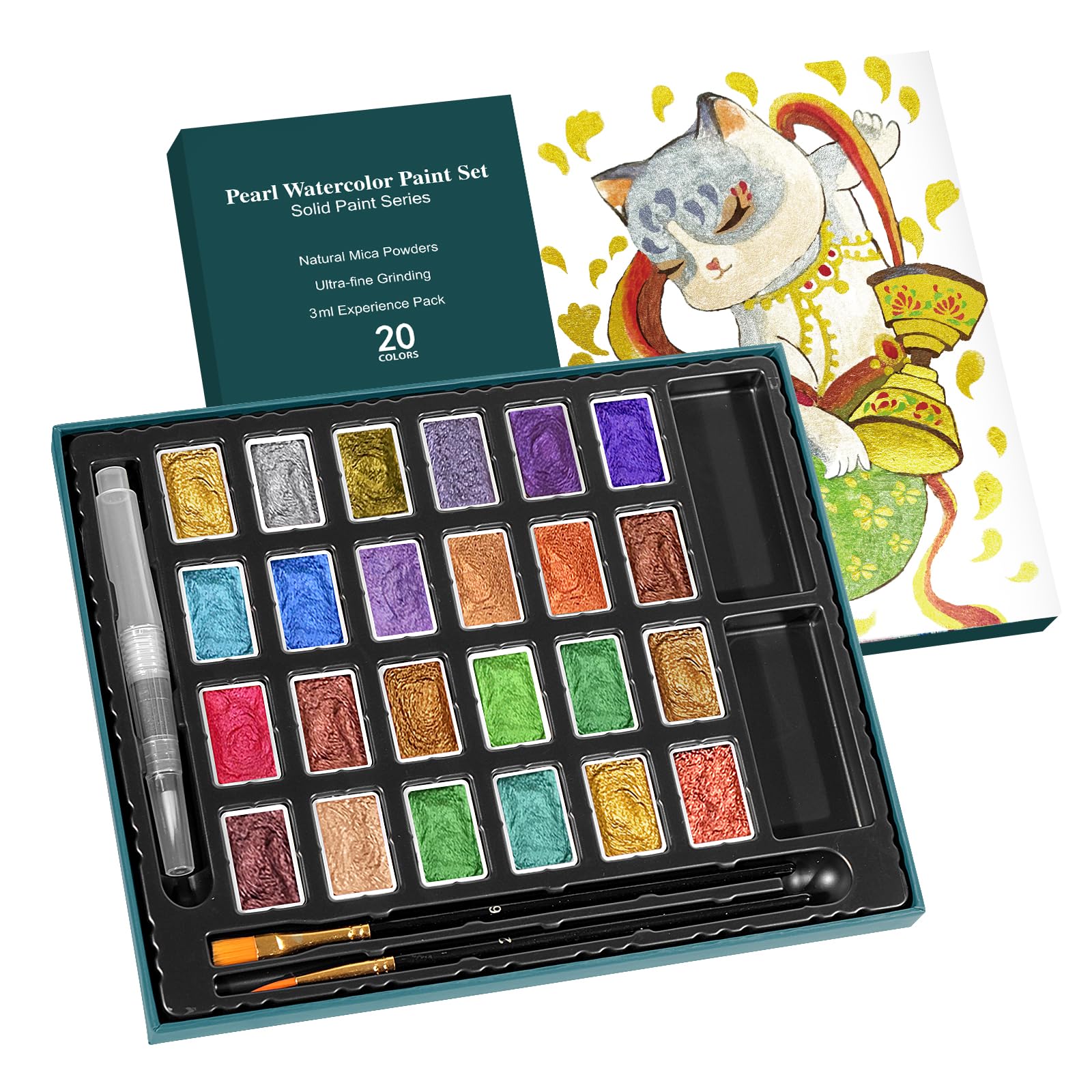 Shifting Watercolor Paint Set - 20 Colors, Metallic & Glitter -11