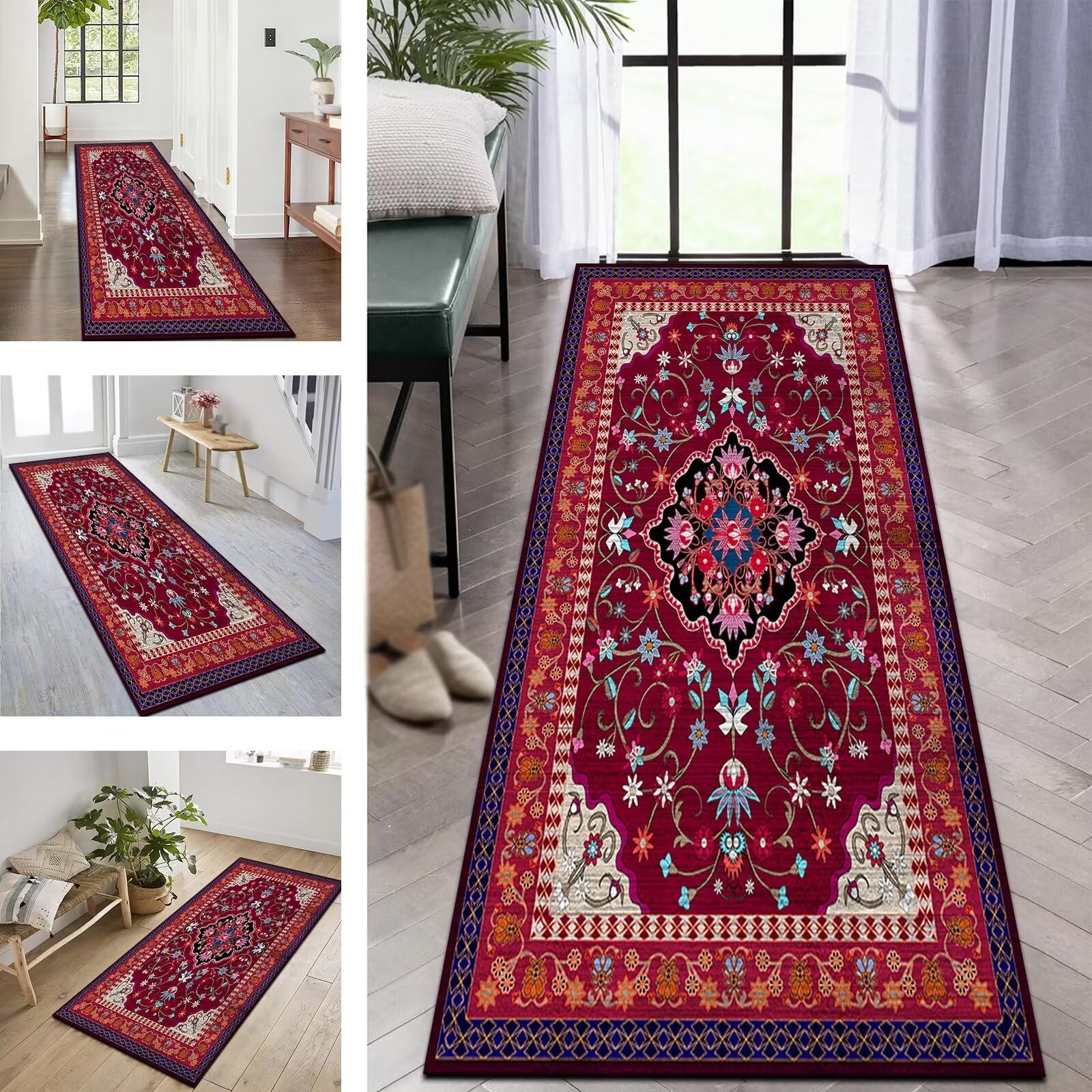 Tapis de coureur de couloir moderne rouge pour réchauffer le salon