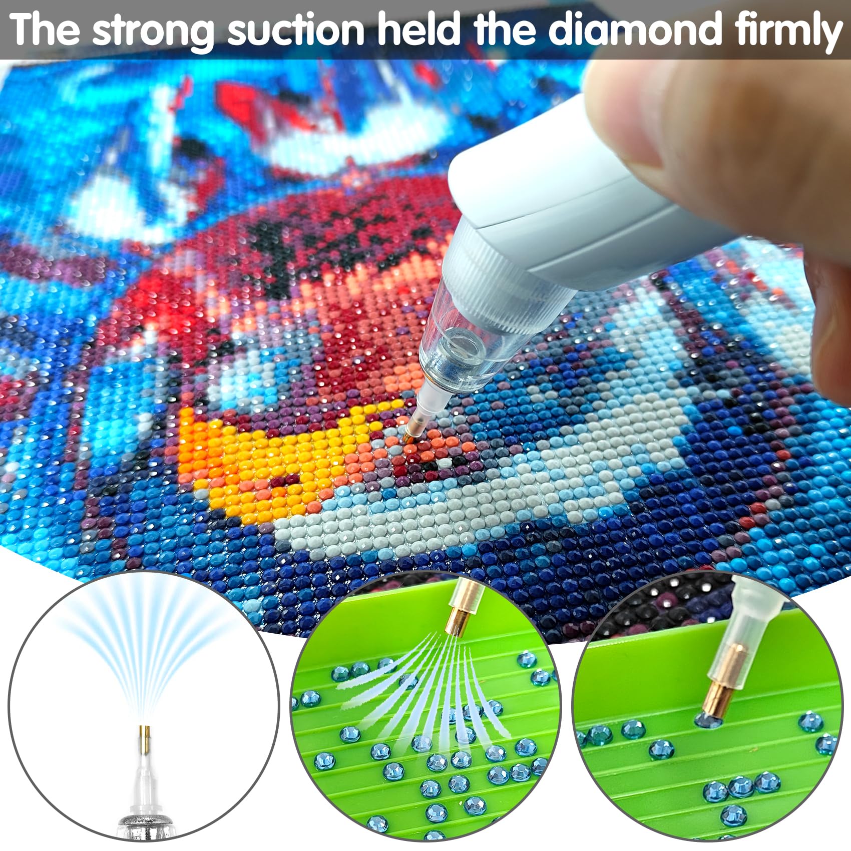 Stylo Diamant Peinture Électrique – Aspiration Réglable – Rechargeable – 3 Embouts – Silencieux