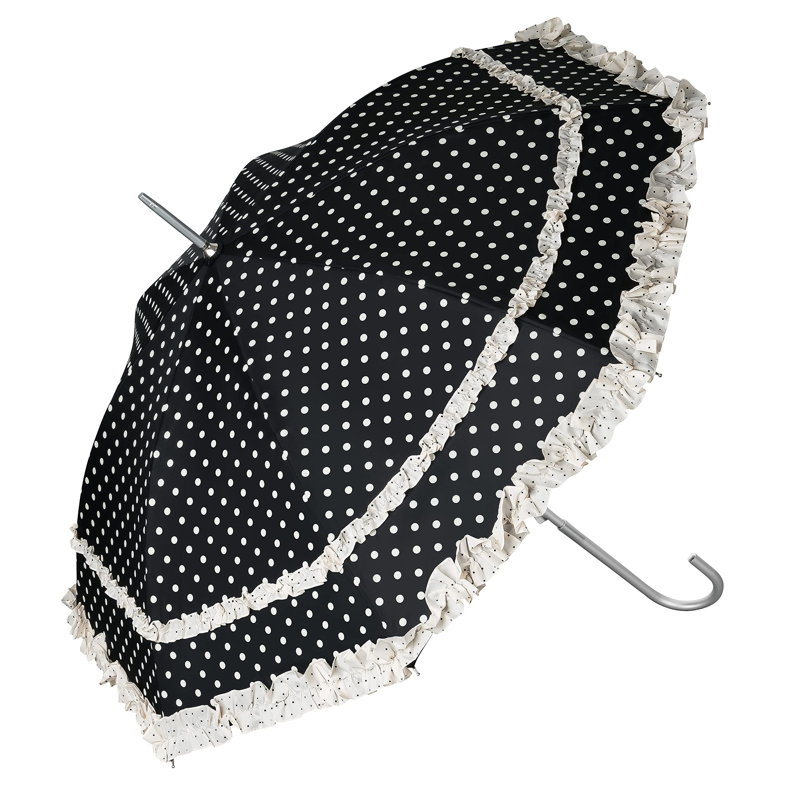 Von Lilienfeld Women's Black Umbrella Parasol Bridal Umbrella Wedding Costume Traditional Costume Open-Automatic Mary Polkadots