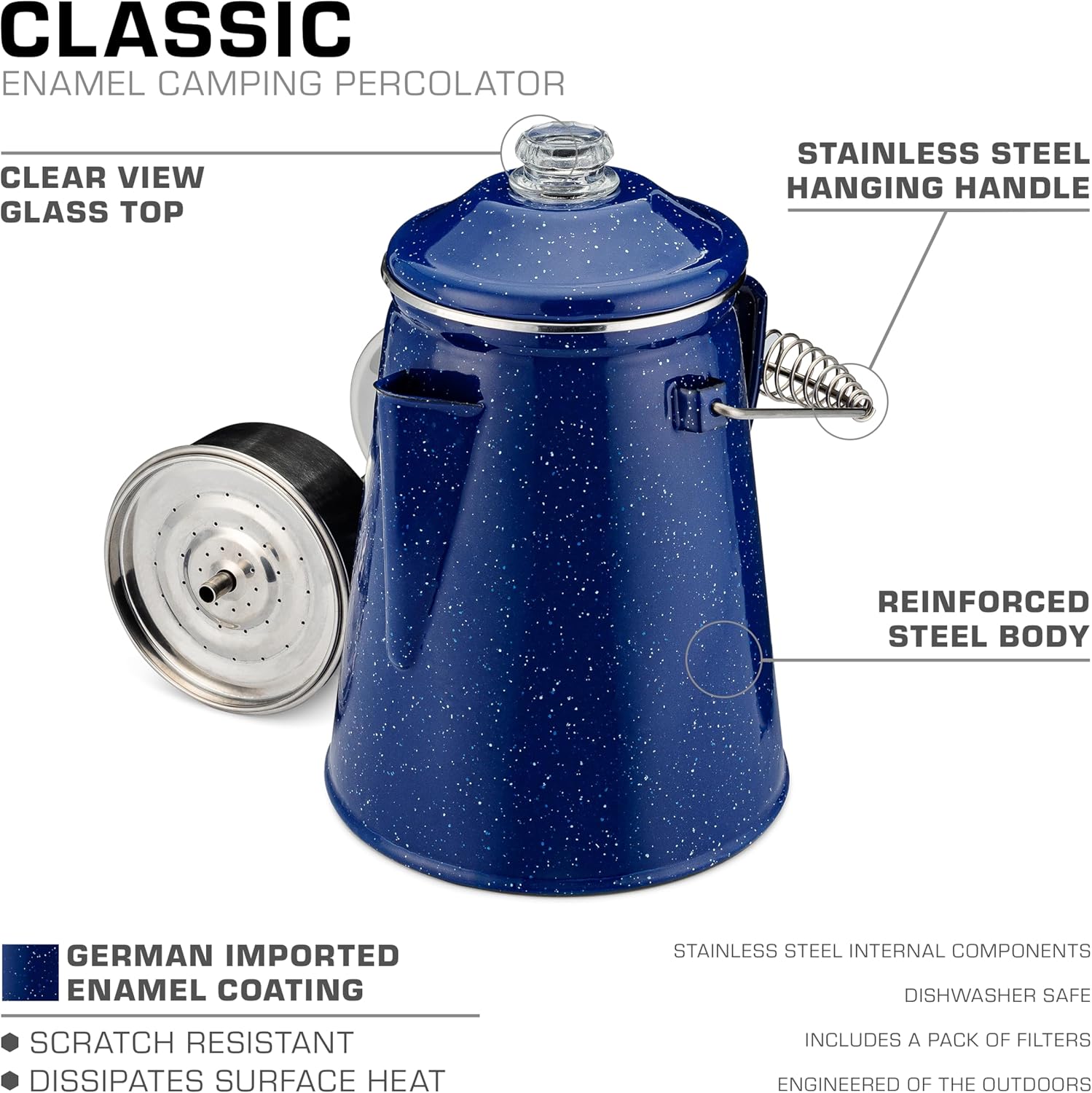 COLETTI Classic Enamel Percolator Coffee Pot (Blue, 12 Cup) — The Original Camping Coffee Maker Made Modern — Essential for the Campsite Brewmaster 3 81FZ3kbh9bL. AC SL1500