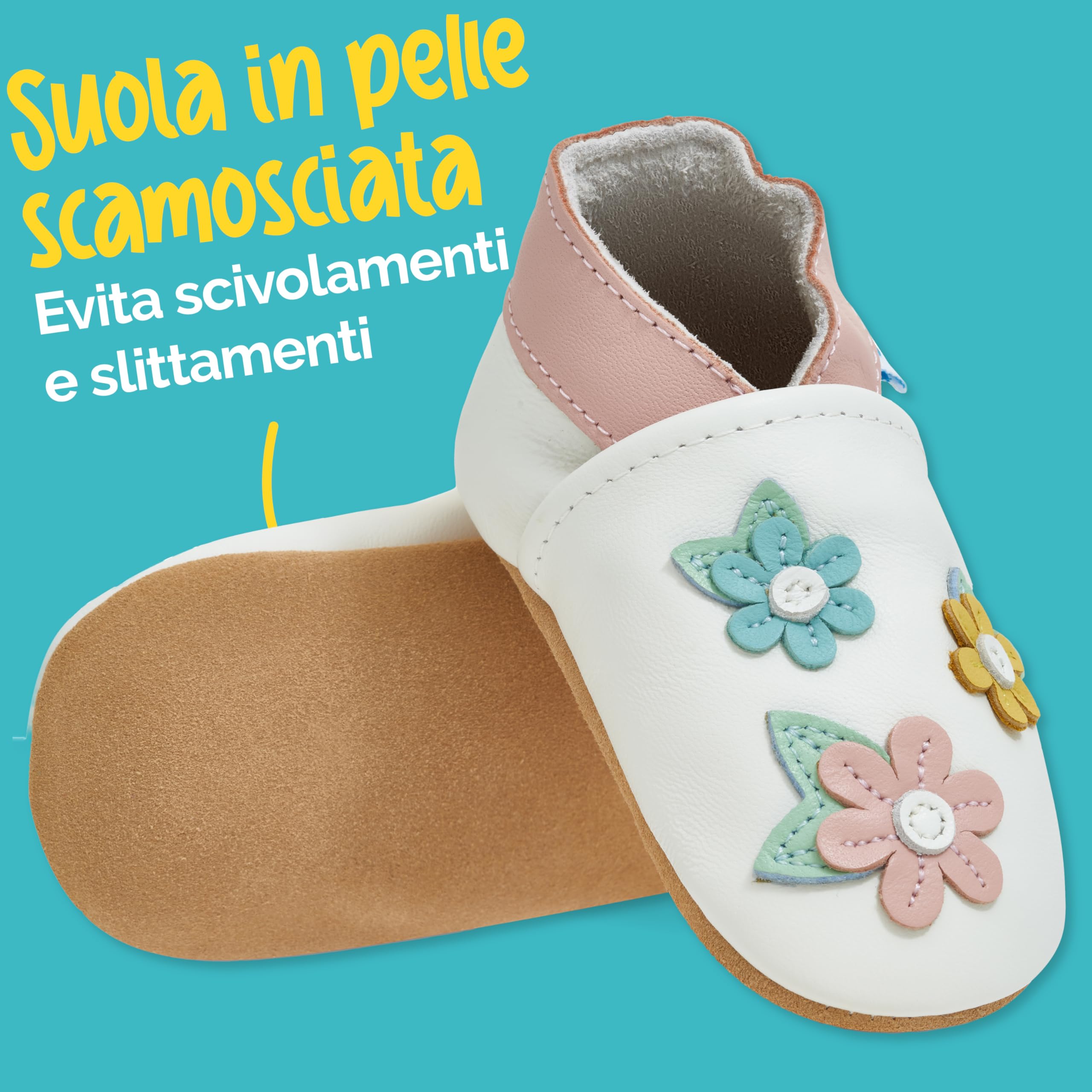 Scarpe Bambino in Morbida Pelle - Scarpine Neonato in Pelle con Suolla Scamosciata - Scarpe Primi Passi - Scarpette Neonato - Scarpe Bambina Ragazza Ragazzo …