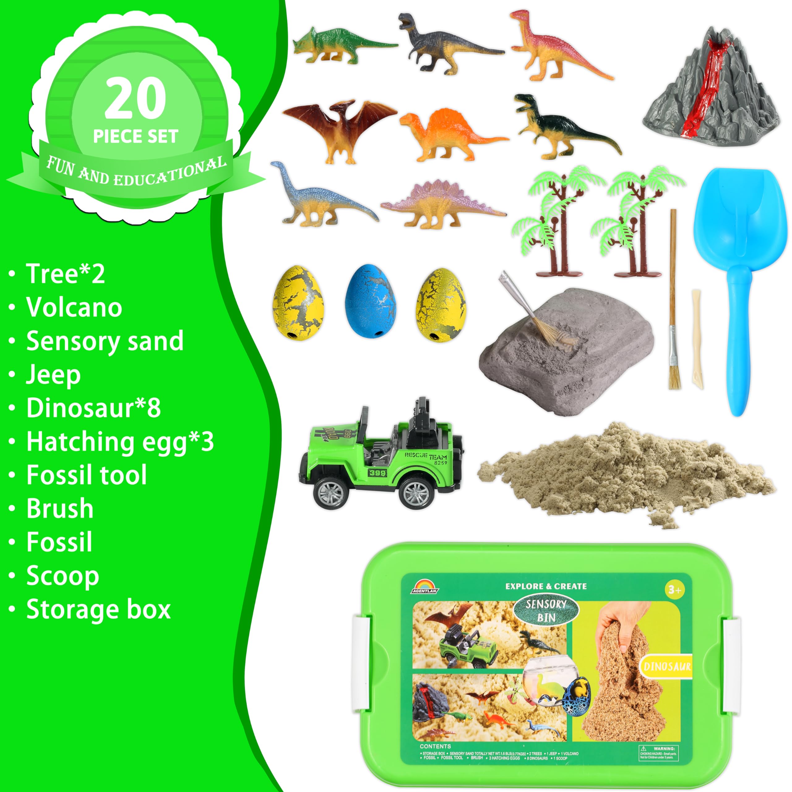 AGENTLAN Dinosaur Sensory Bin, Dinosaur Dig Sensory Toys with Play Sand for Toddlers Boys and Girls, Kids Toys Gift Sand Box for Age 3 4 5 6 7 8 - Image 2
