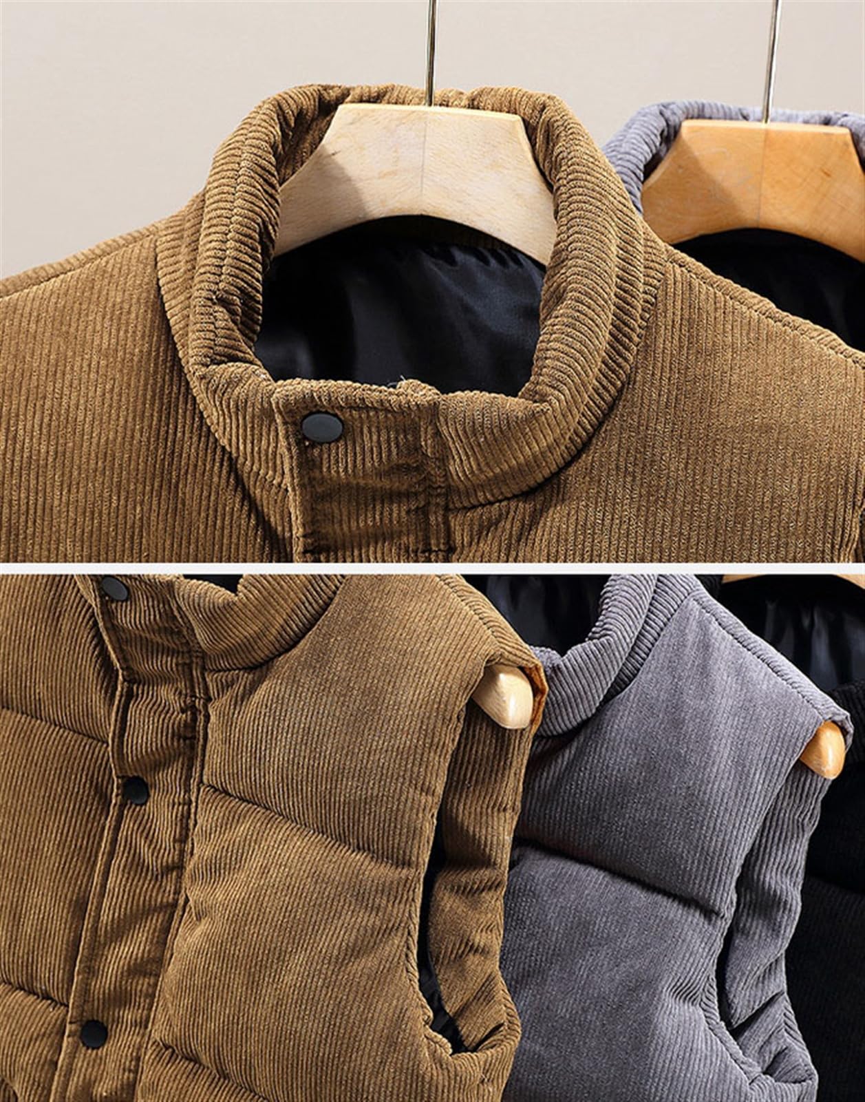 GIBZ Gilet Matelassée en Velours Côtelé Homme Veste Doudoune Matelassée sans Manches Blousons Extérieur Chauds pour Hiver Travail