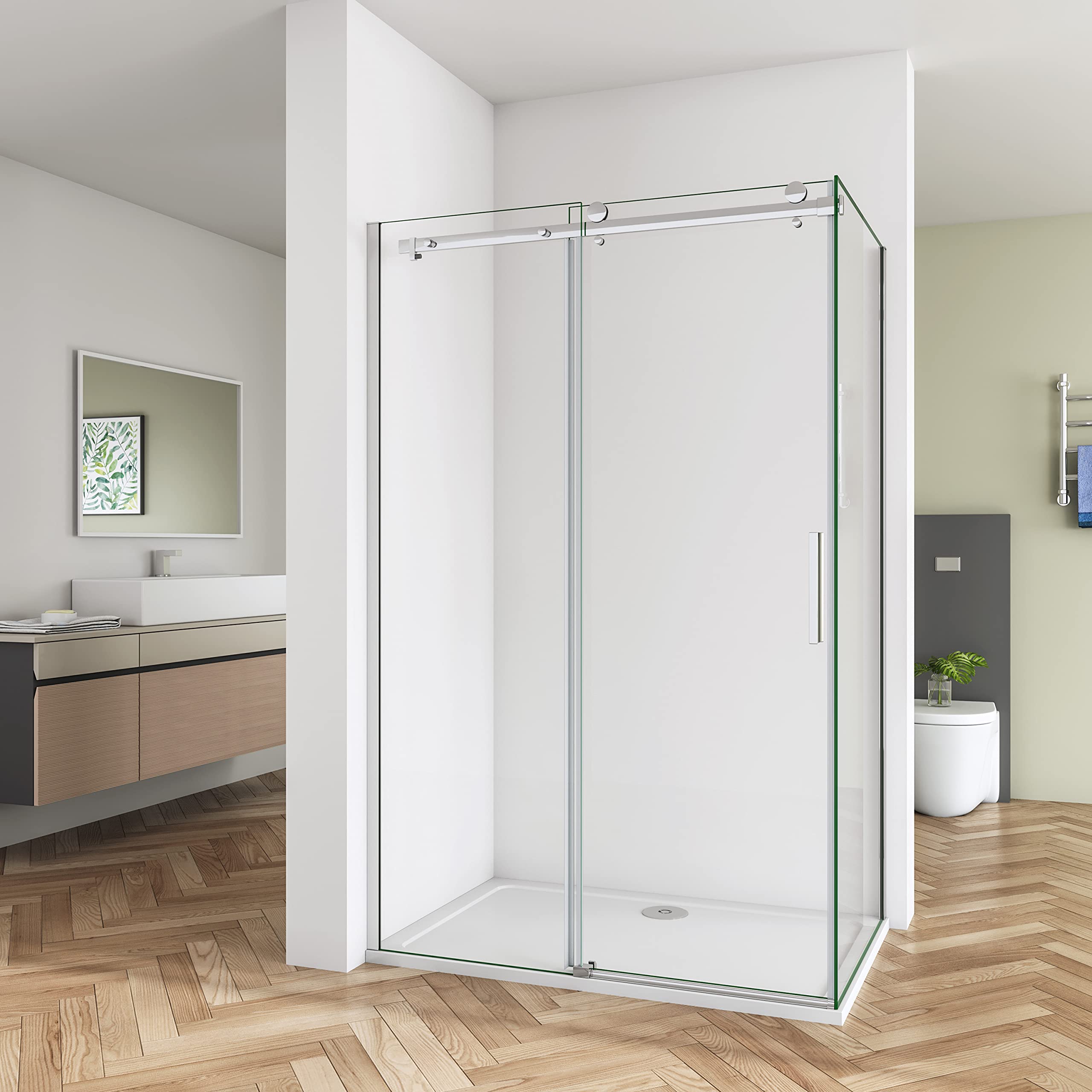 Huiyang 1200mm Frameless Sliding Shower Enclosure Door and 760mm Side Panel 1950 Glass Screen Cubicle