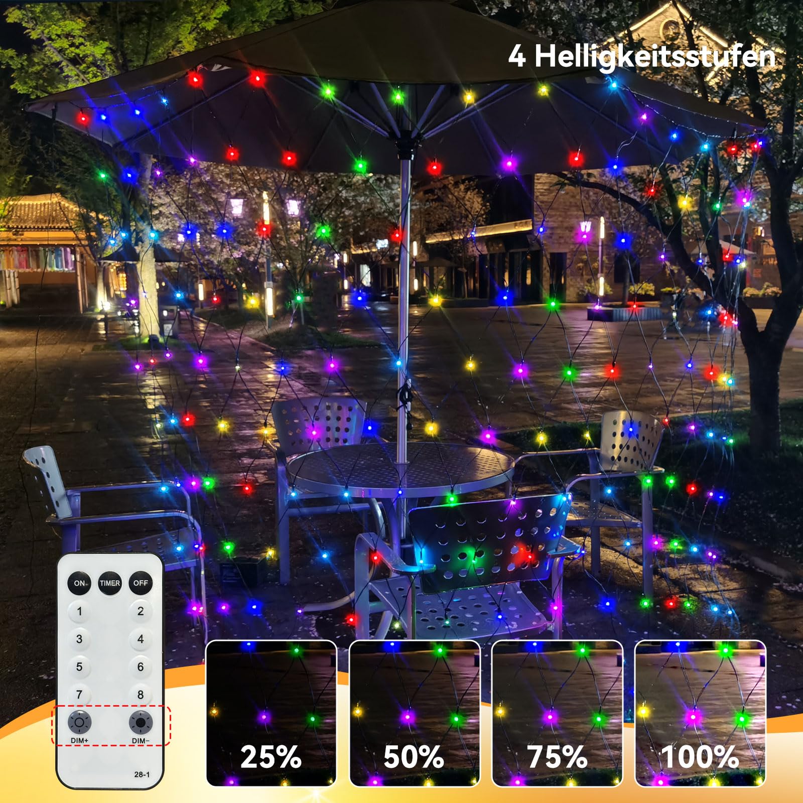 Bunte Lichternetz Außen, 6,5 m x 1,5M 360 Weihnachten Lichterkette Außen Netz mit Stecker,Fernbedienung & Timer 8 Modi,LED Netz Weihnachten für Weihnachtsbeleuchtung Büsche Garten Zimmer Balkon Wand