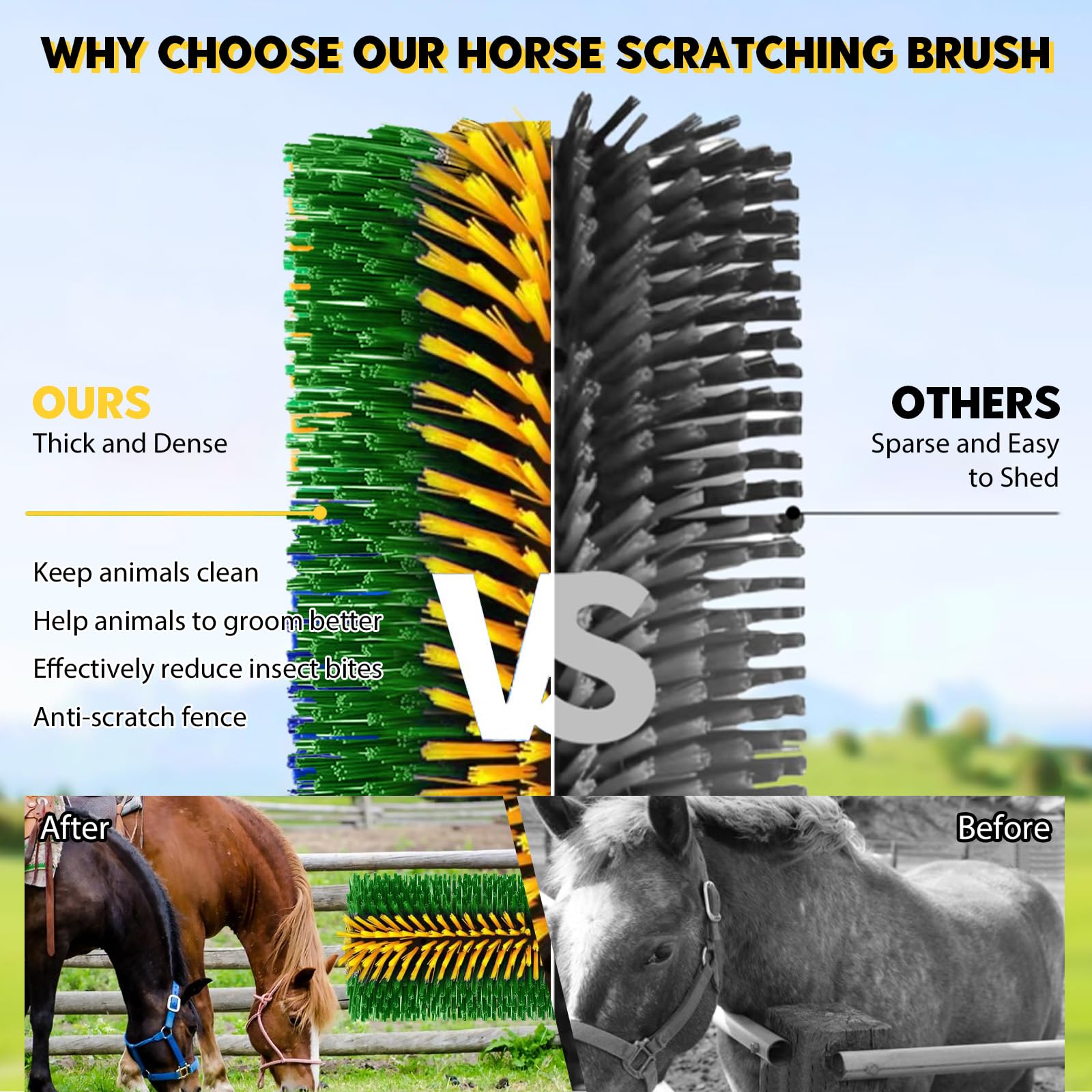 2 Brosses à Gratter pour Bétail, Grattoir universel pour Cheval, Brosse de Massage Complet pour Cheval Chèvre Vaches Moutons Cochons Bétail (Jaune et Vert)