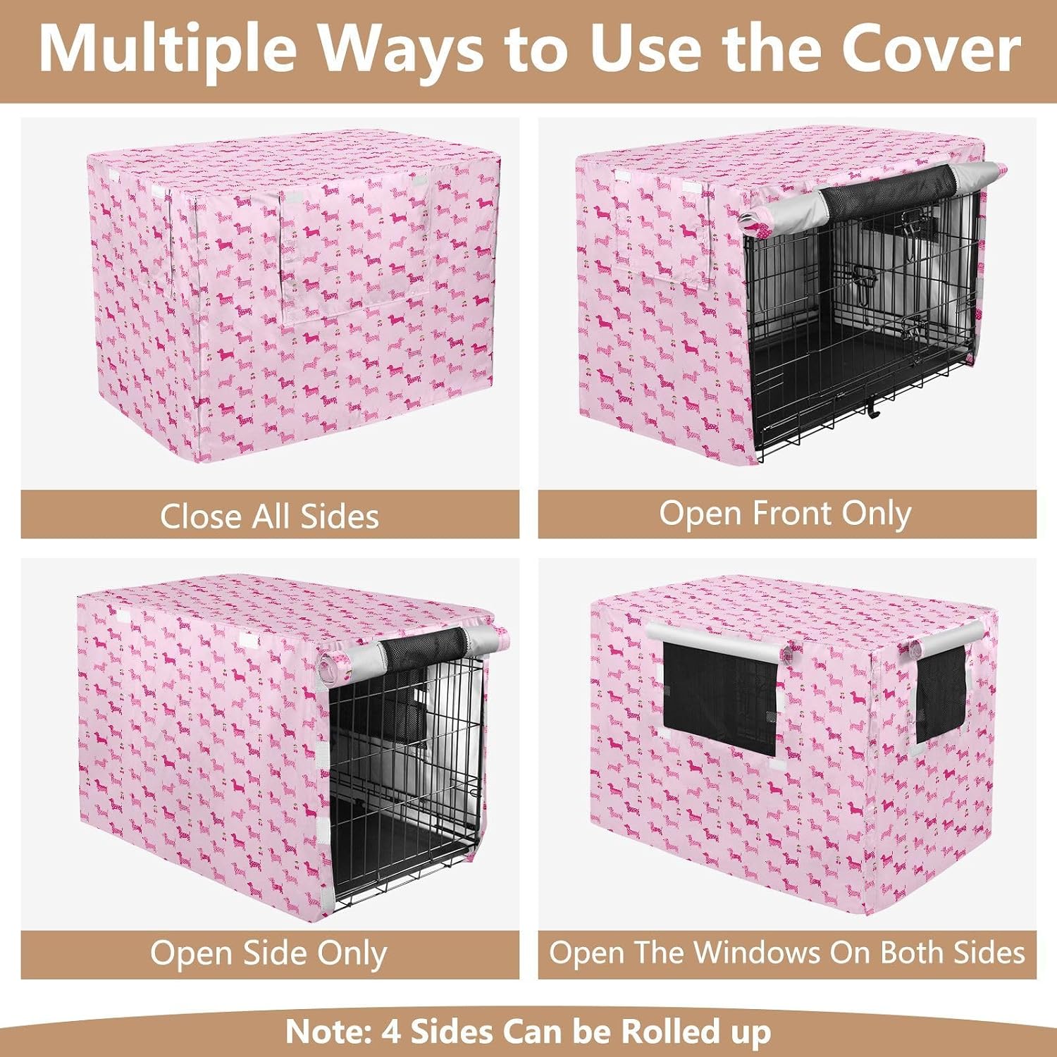 Pink Dachshund Crate Covers for Dog Cages Kennel Covers Dog Crate Protector 48 Inch