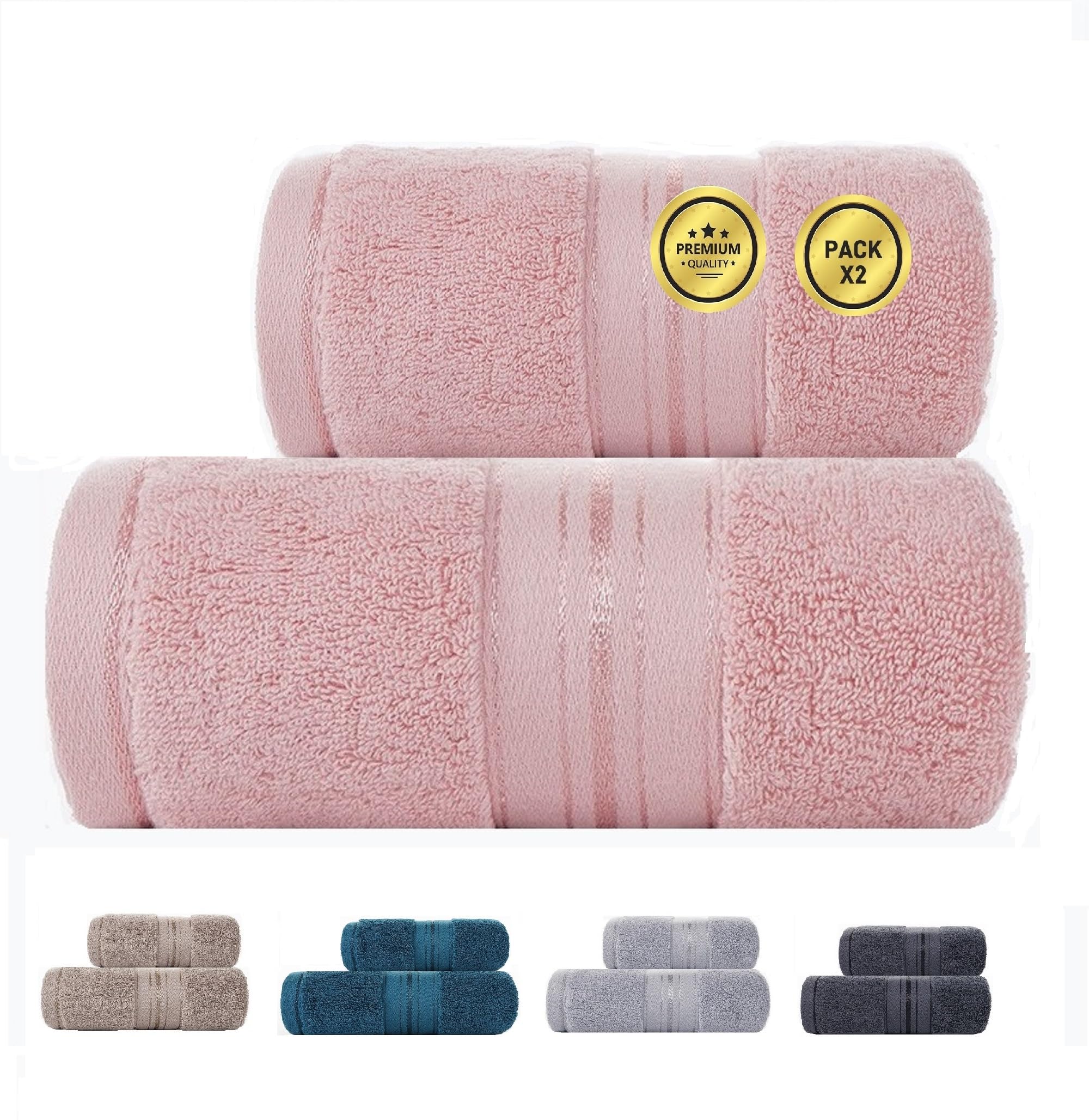 Juego De Toallas 100% De Algodón - Ducha mas Lavabo - Juego De 2 Toallas De Algodón Absorbentes Dimensiones 140x70 cm y 35 x 75 cm - Paquete De 2. (Rosa)