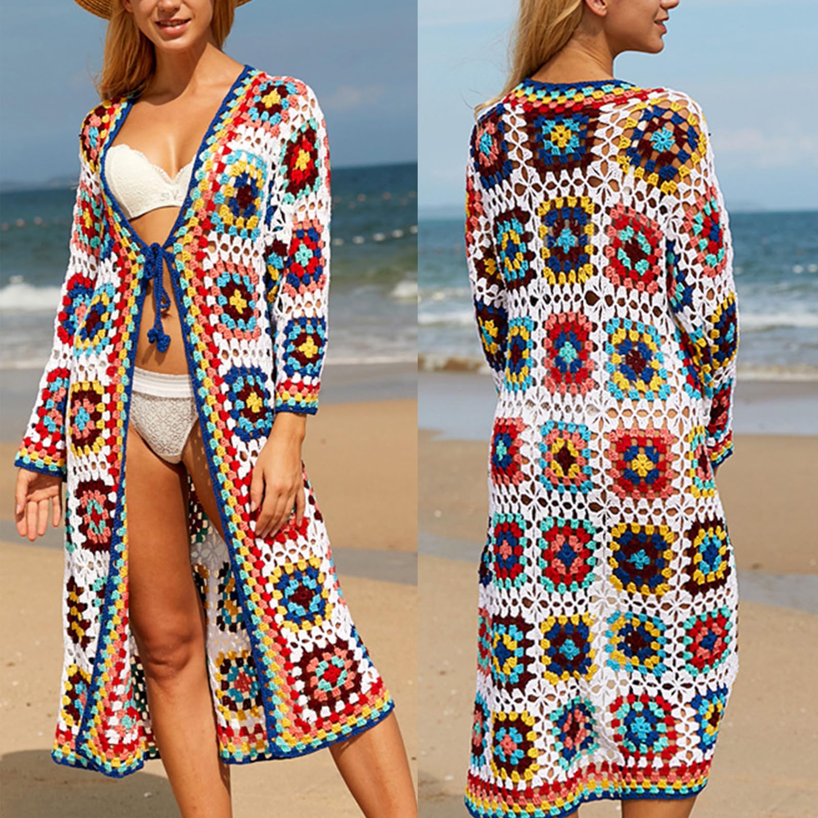 Kimono da spiaggia da donna, aperto sul davanti, cardigan lungo aperto sul davanti, costume da bagno