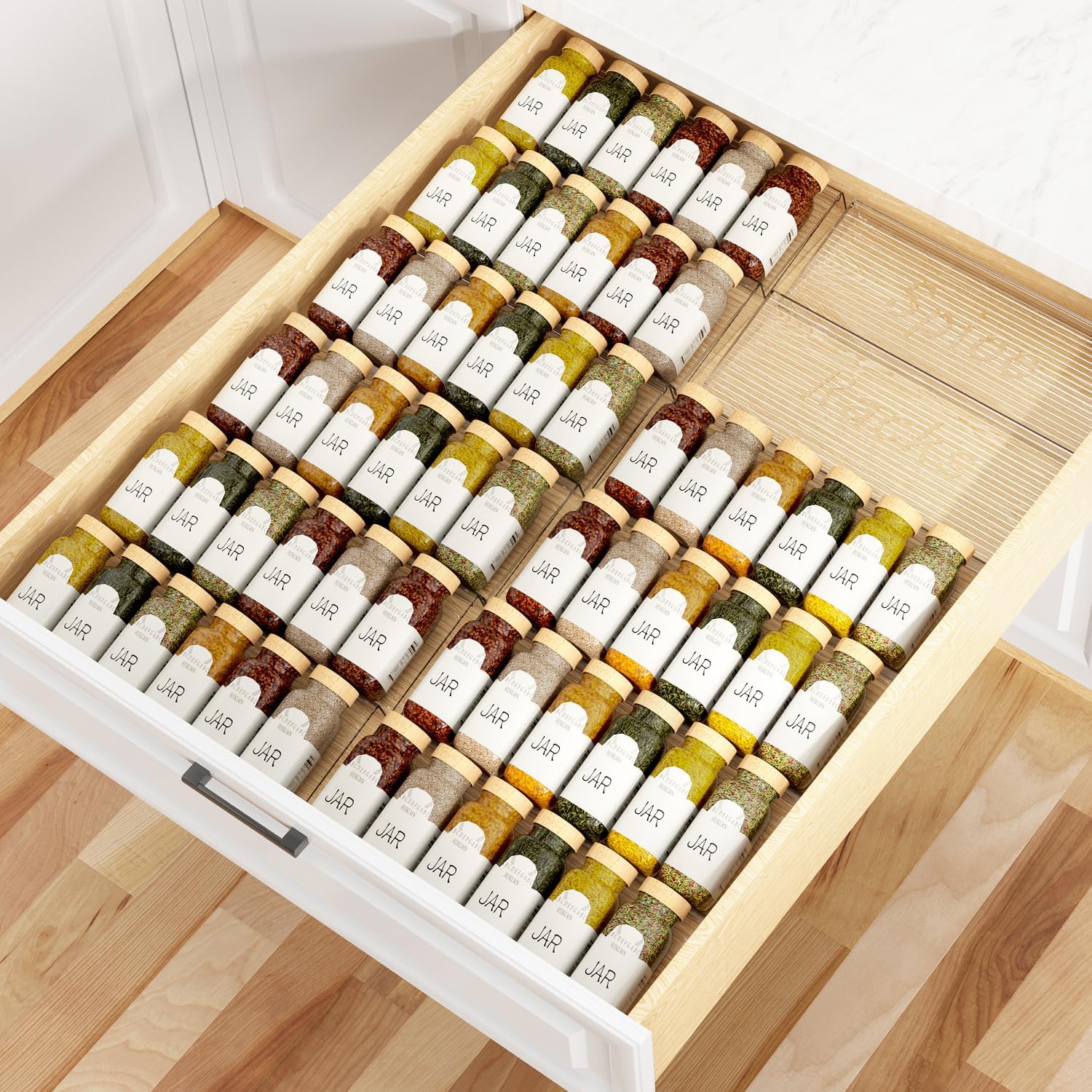 YZSFMZGE 6-Tier Clear Spice Drawer Organizer, Adjustable 11″-22″ for Kitchen