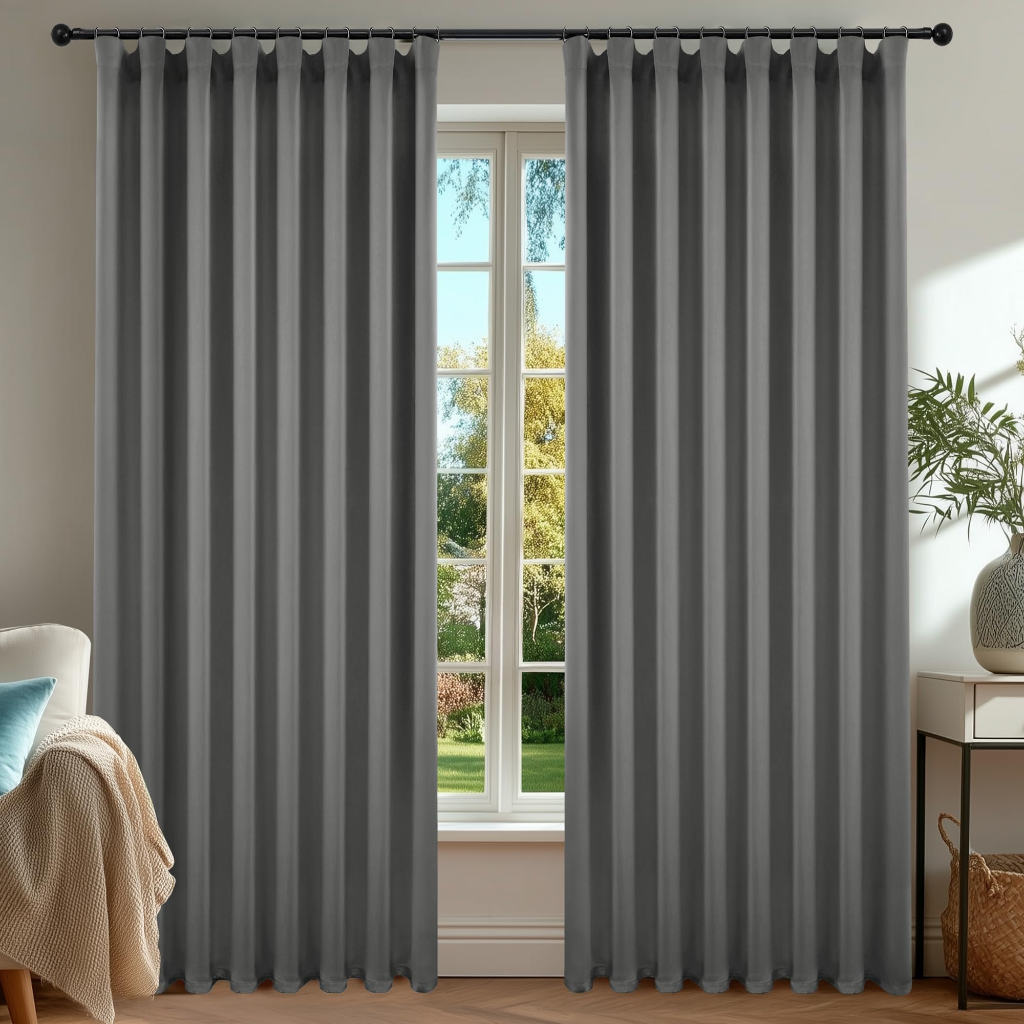 Deconovo Tende Oscuranti per Interni 140x260 cm, 2 Pezzi, Grigio Chiaro - Termiche Isolanti e Moderne con 3 Modi di Montaggio - Ideali per Finestre Camera da Letto e Soggiorno