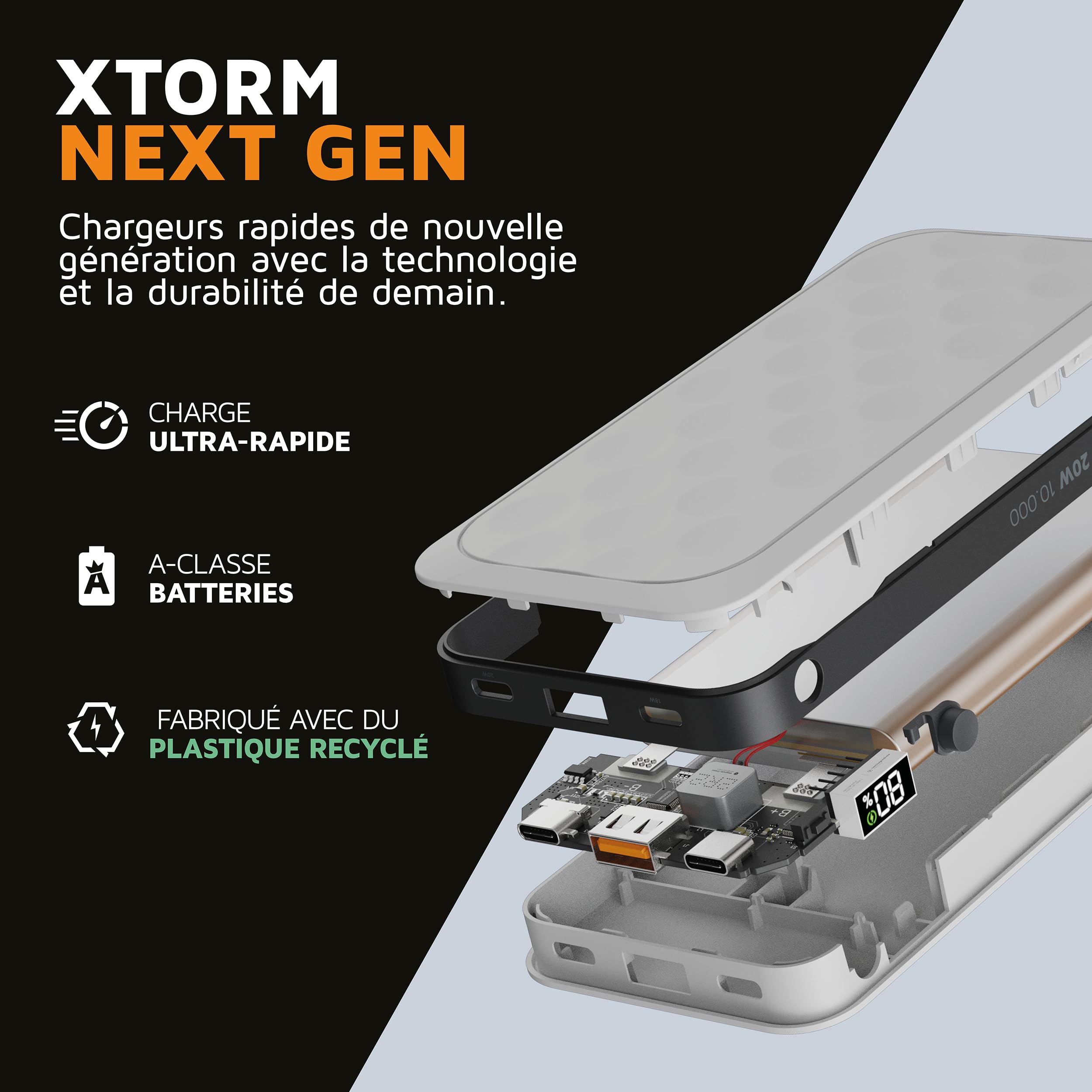 Xtorm Fuel Series 5 Powerbank 20W, 10 000 mAh, 2 x USB-C / 1 x USB-A, Résistant en Avion, Convient pour Samsung et iPhone, Dusk White