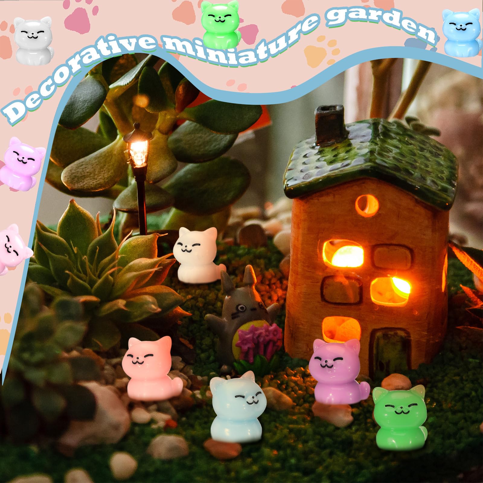 6 Figurines Miniatures Chats En Résine - Ornements Mignons Pour Jardin & Décoration