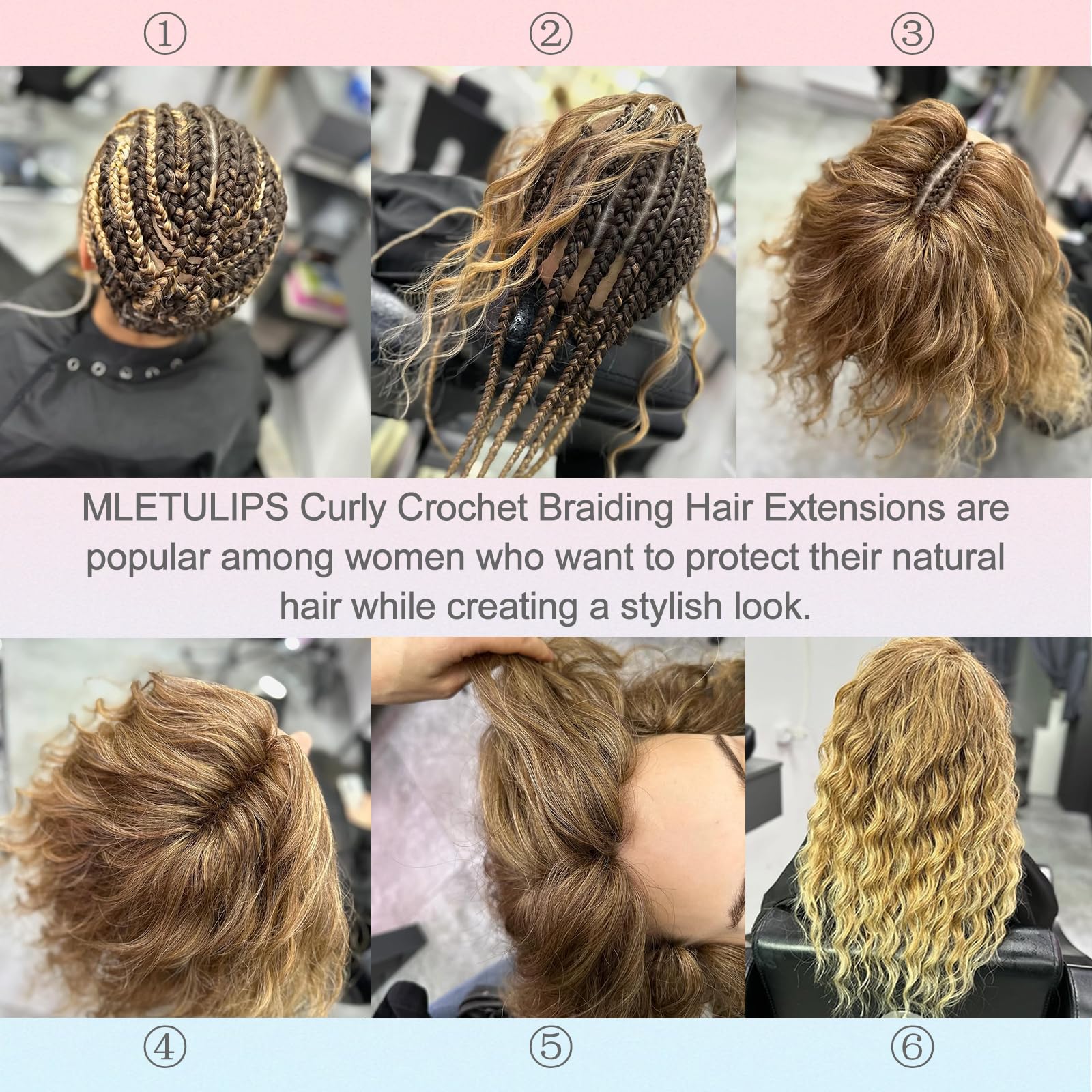 MLETULIPS Extensiones de pelo trenzado rizado, trenzas de crochet de onda profunda