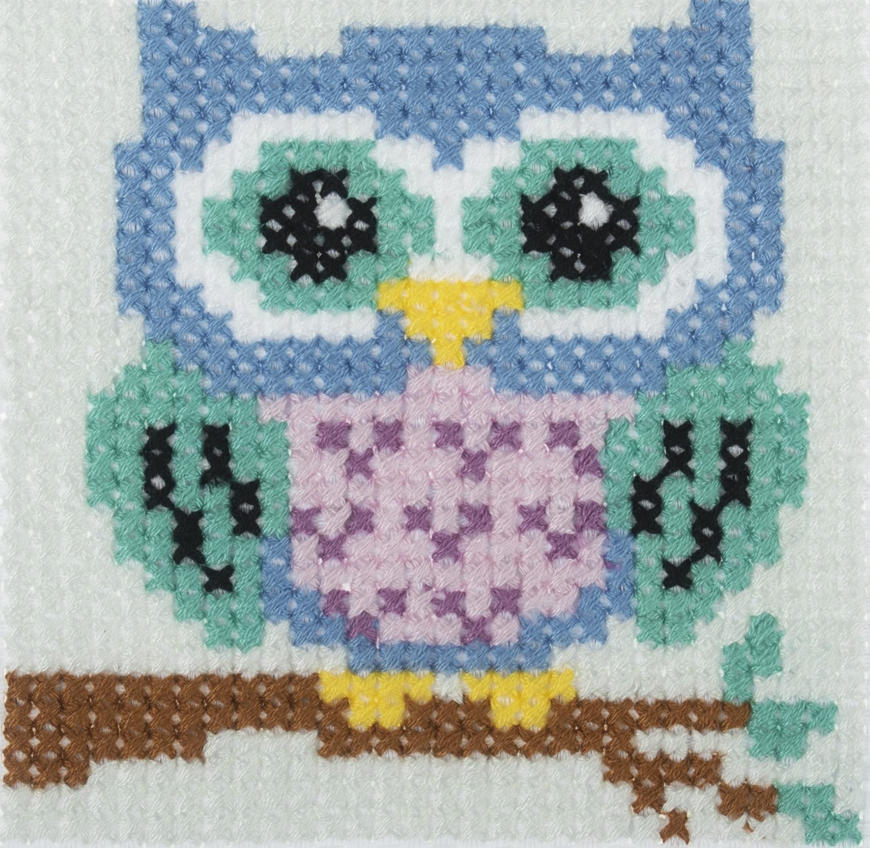 Trimits Children Learn to Cross Stitch Kits Counted Cross Stitch, Canvas Needle Thread Instructions Included, 15 x 15cm (6 x 6in), Owl