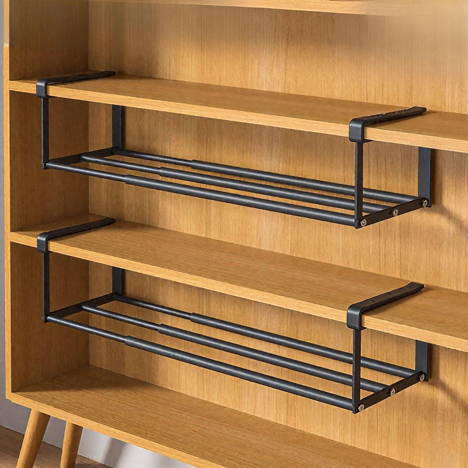 Zapatero de metal ajustable que ahorra espacio, expandible para 6-12 pares, paquete de 2, perfecto para organización de armario o entrada, diseño compacto, fácil montaje