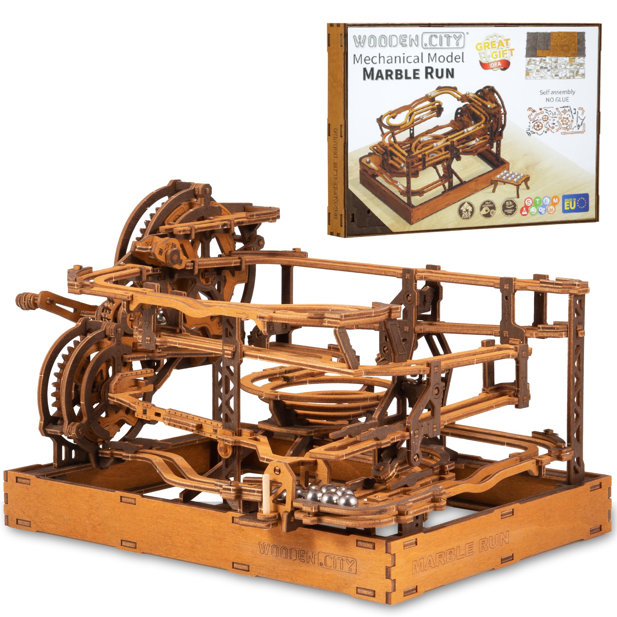 Wooden.City Murmelbahn 3D-Puzzle – europäisch gefertigtes mekahnisches Modellbausatz aus Holz, Marmor-Labyrinth zur Selbstmontage – kein Kleber erforderlich, ideal für Erwachsene und Jugendliche
