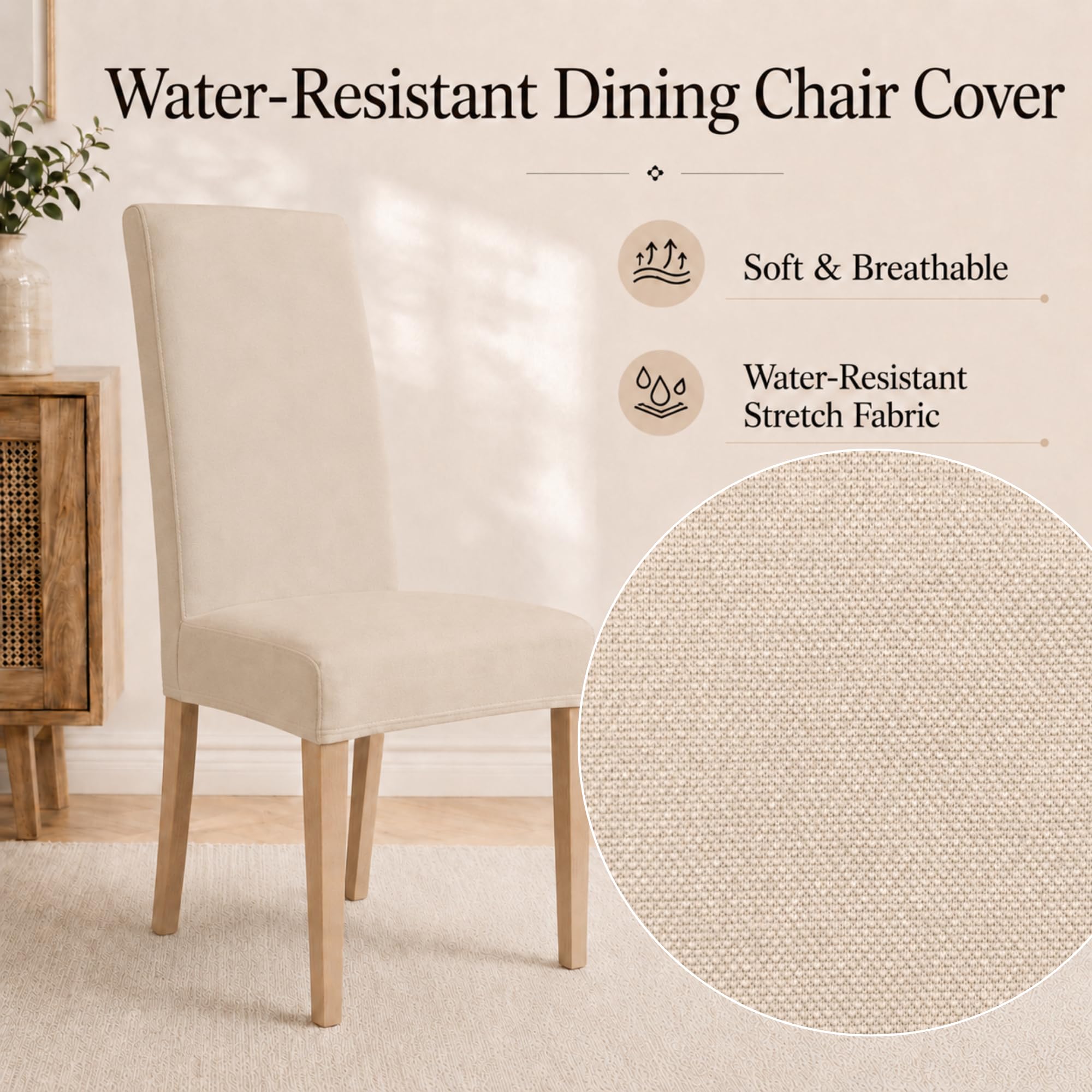VKZ Coprisedia Impermeabile Elasticizzato per Sedia con Schienale Alto, Rivestimento Protettivo Antimacchia in Poliestere, Antiscivolo e Lavabile, per Sala da Pranzo-Beige Set da 4 pezzi