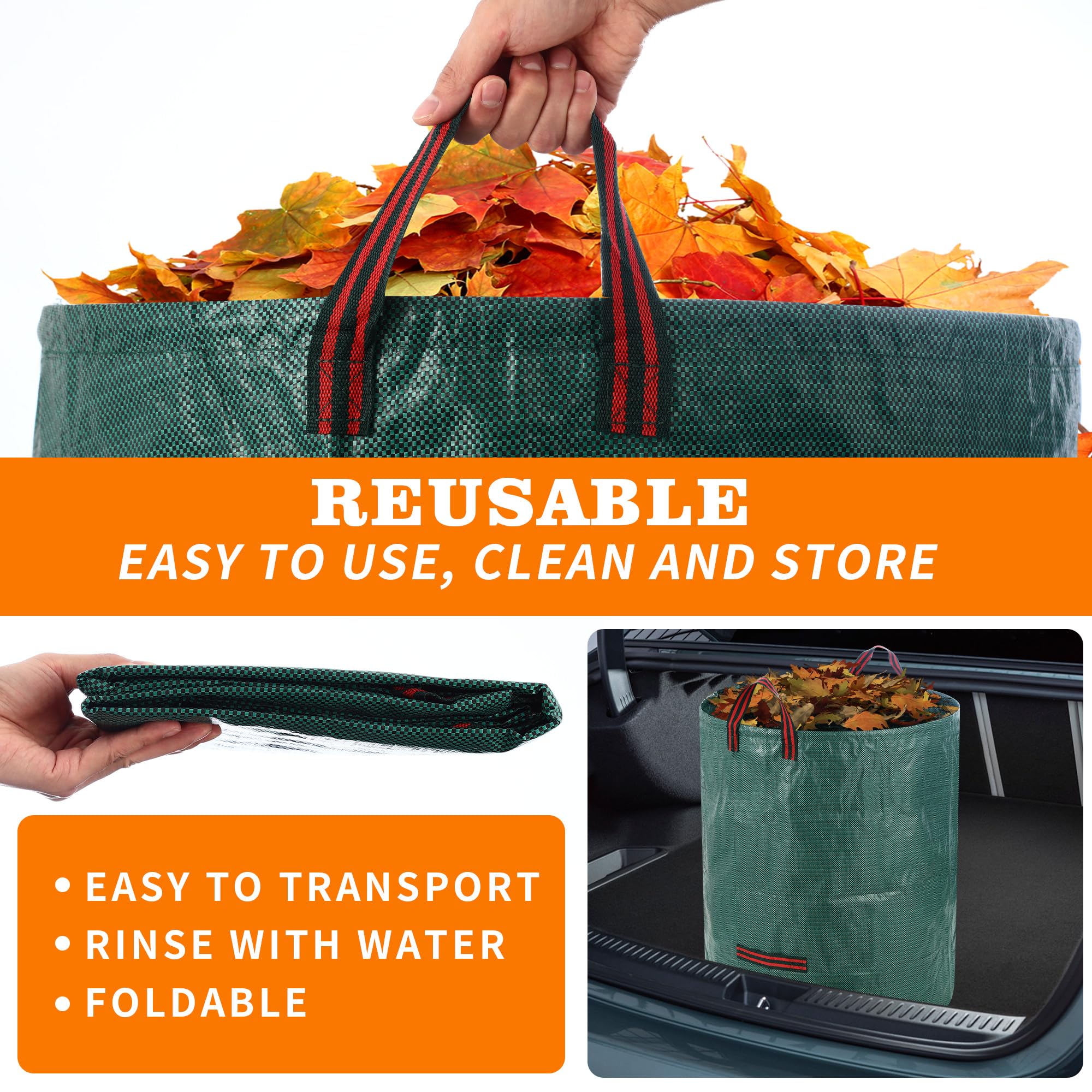 3 Piezas Bolsa Basura Jardin, 272 L Bolsa Jardin, Bolsas de basura de jardíncon asa, Plegable, Reutilizable, Adecuada para hojas, Restos de poda y residuos de plantas