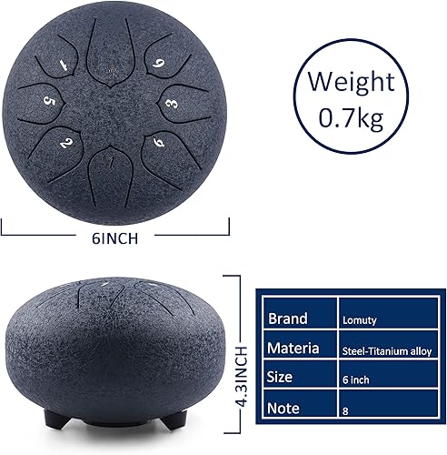 Miniatura 3 de Tambor de lengua de acero, 8 notas de 6 pulgadas, instrumento de percusión, tambor de mano con bolsa, libro de música, mazos, púas de dedo (6