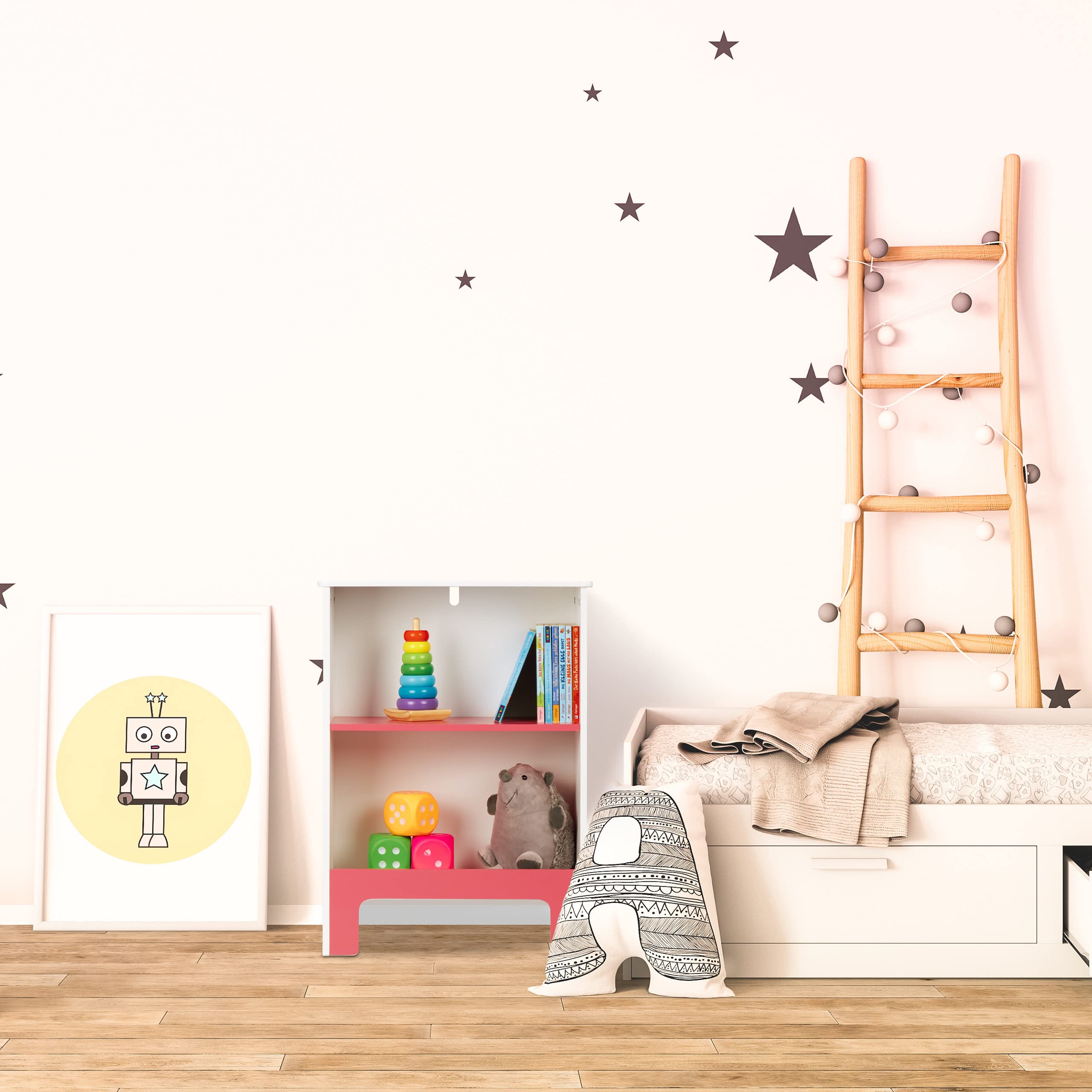 Estantería Infantil De 2 Baldas Blanco Y Rosa - Organizador De Juguetes Y Libros Para Niños, 66x48x24 Cm