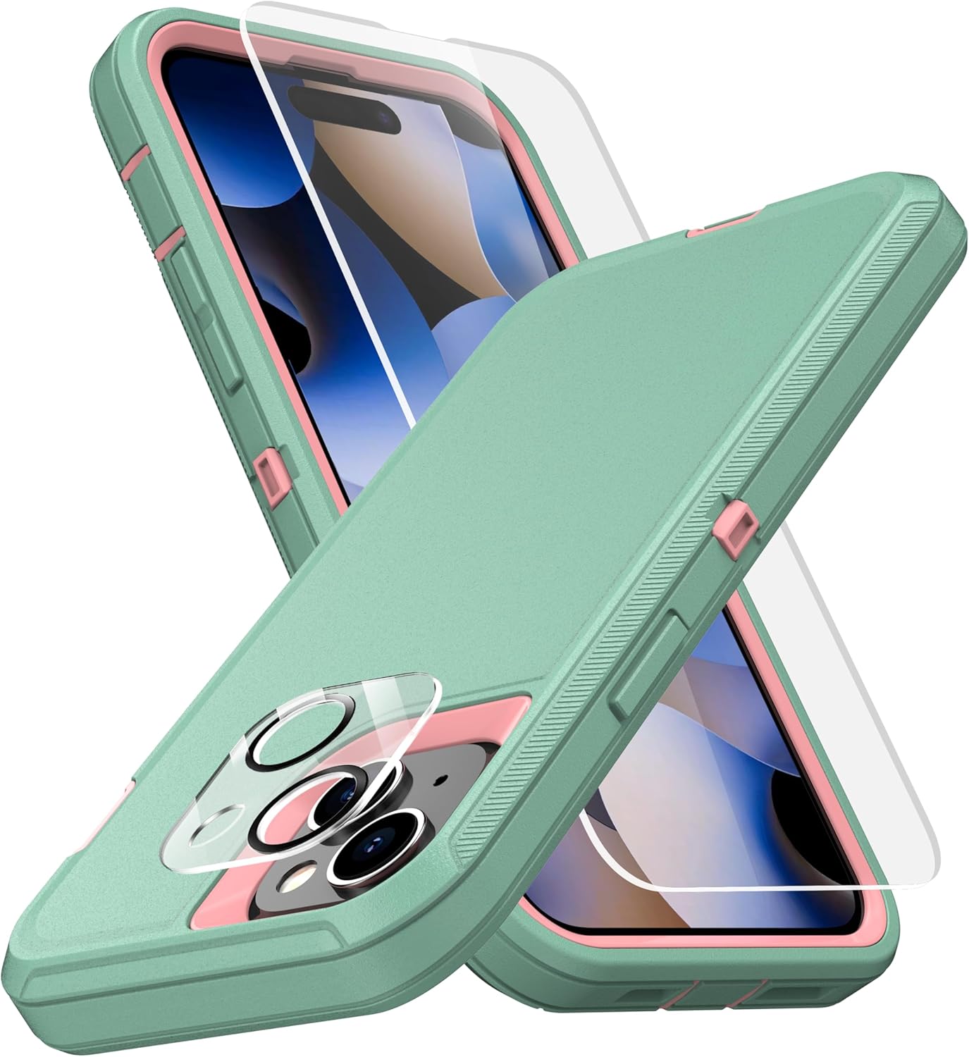 MXX Heavy Duty Made for iPhone 15 Plus Case with Tempered Glass Screen, Camera Lens Protector 3-Layer Full Body Protection - Shockproof Dustproof Cover for 15 Plus Phone Case 6.7" (Light Purple)