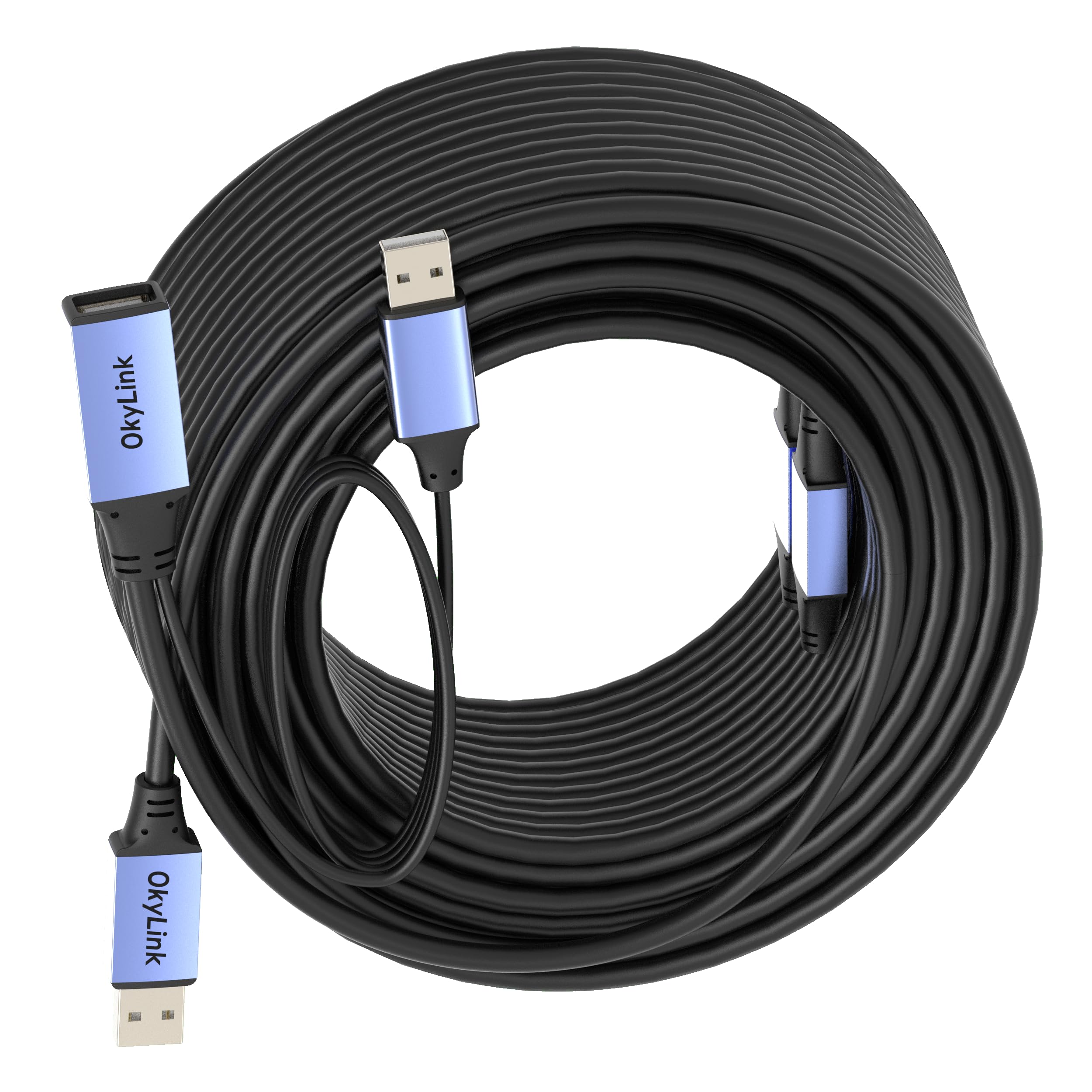 OkyLink Cable de extensión USB 2.0 activo de 30 m, macho a hembra A 480 Mbps para impresora, mouse, teclado, escáner, cámara