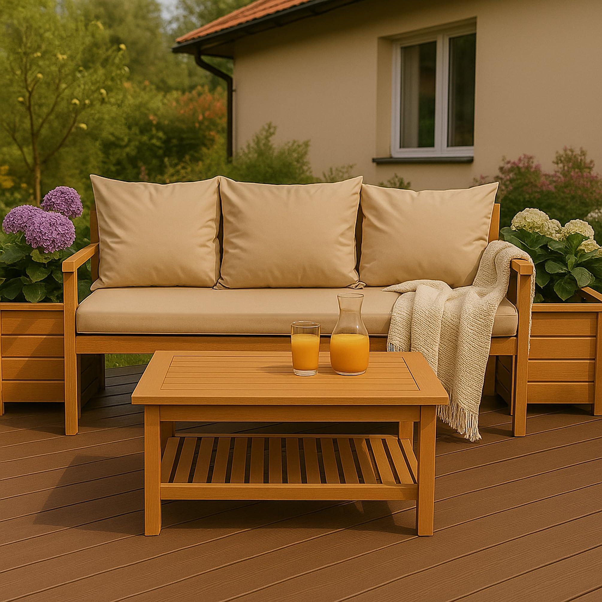Coussin pour banc de jardin avec dossier – Set – Coussin double face pour balançoire et banc – Disponible en différentes couleurs et tailles (Beige, 140 x 60 x 50 cm)