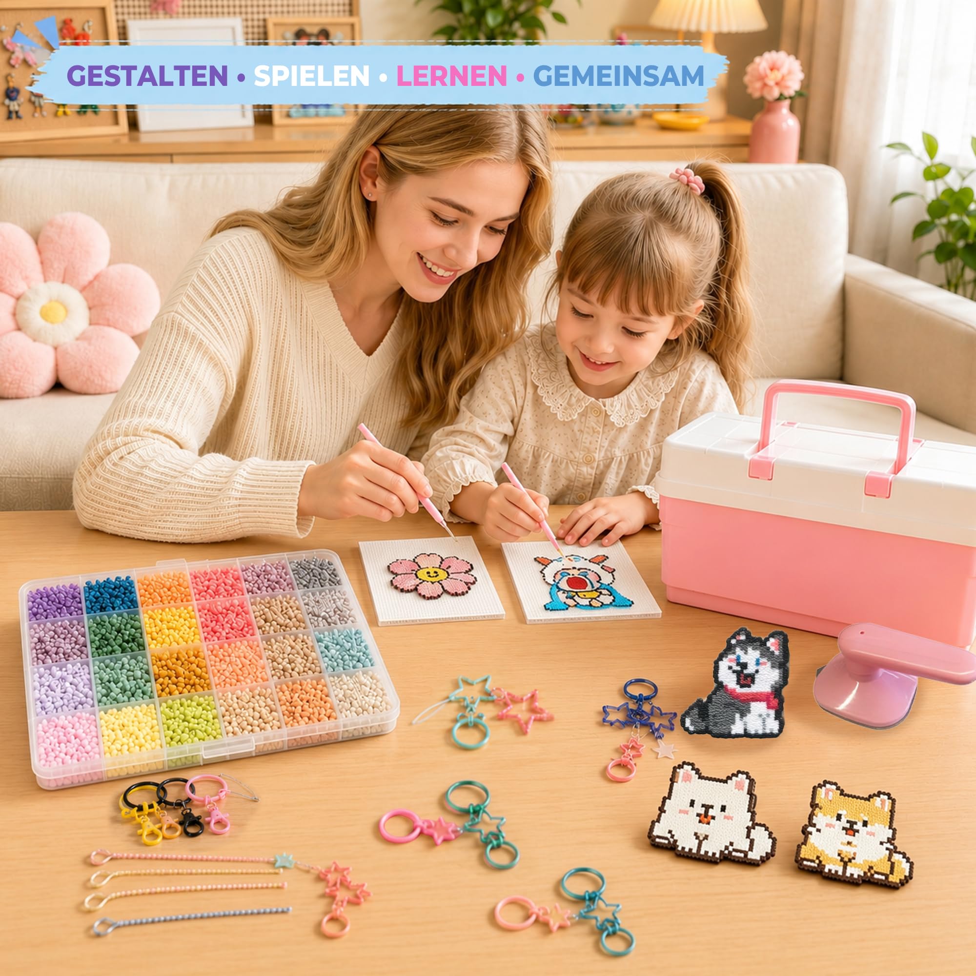 Komplettes Bügelperlen-Set – 144 Farben, einfaches DIY Bastelzubehör