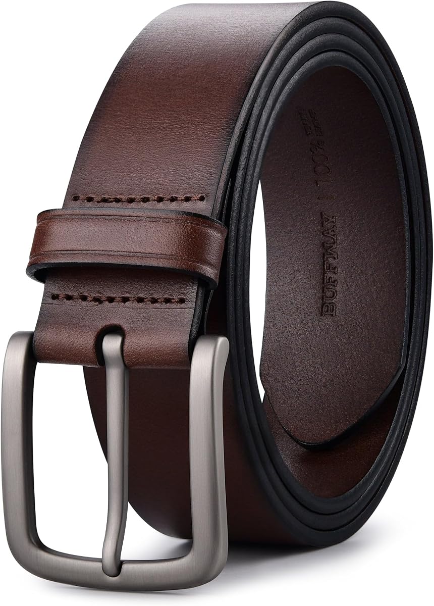 Buffway Men's Leather Belt,1.5" Handmade Top-Grain Leather–Durable,Comfortable,Suitable for Everyday Formal & Casual Wear