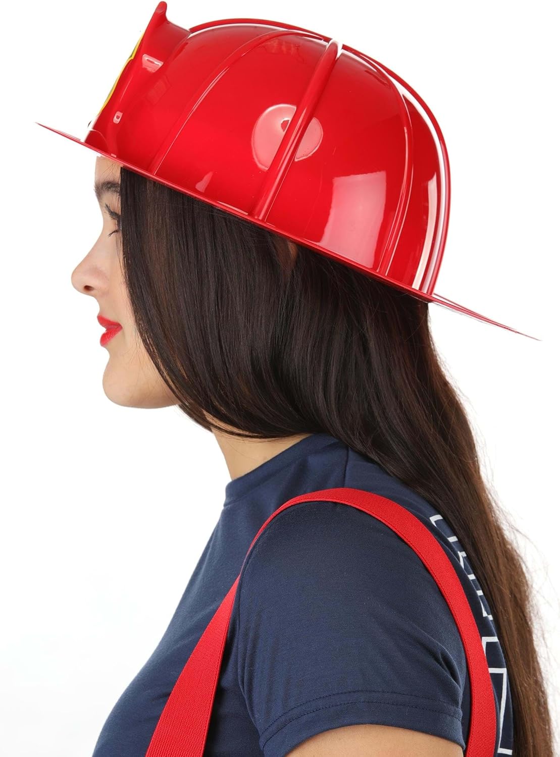 Firefighter Helmet Costume Accessory for Adults - Red Plastic Fire Chief Hat for Halloween Party or Fireman Outfit - Image 6