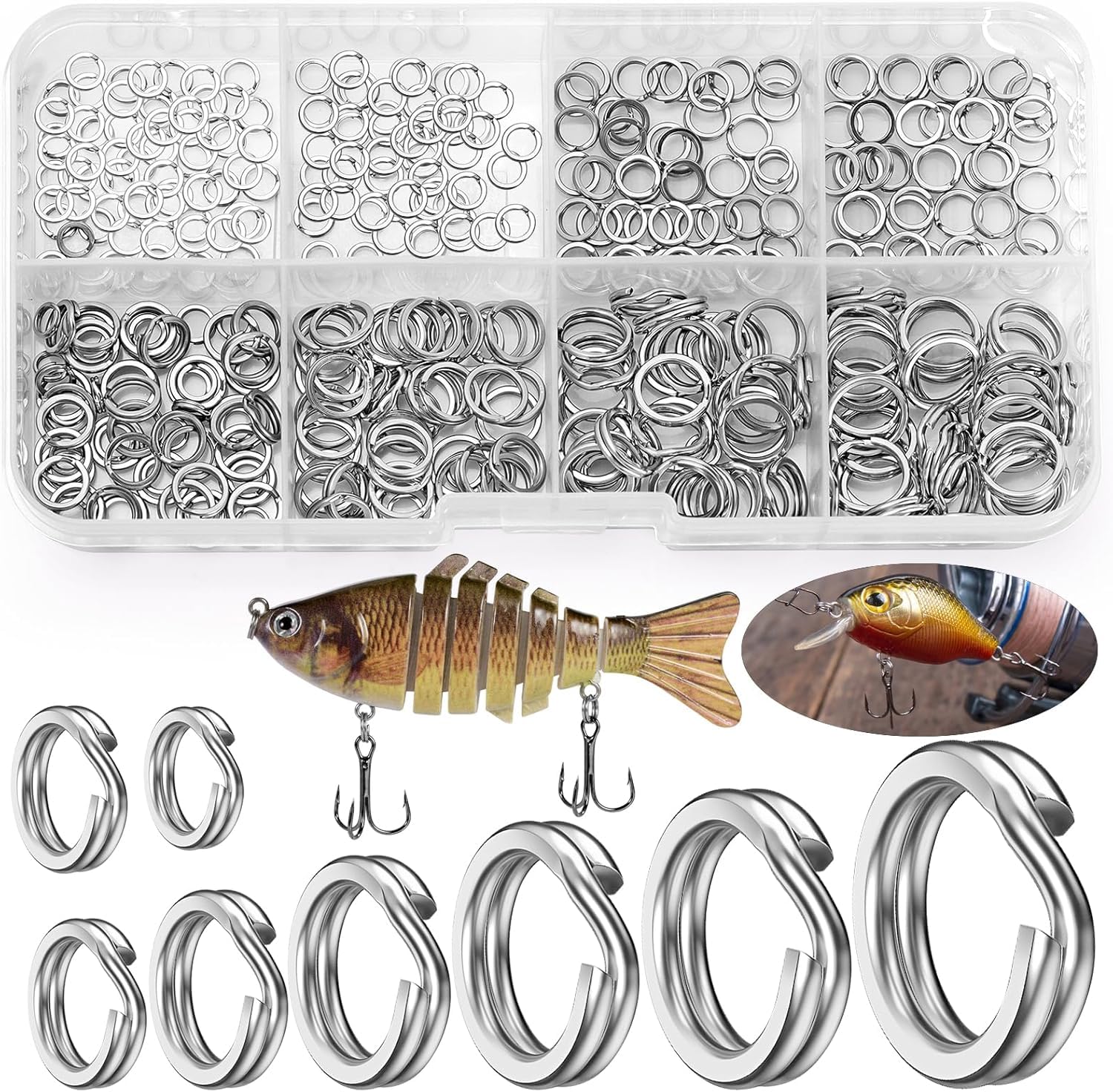 connected fish lure connectors Realure 300 Pcs/8 Sizes Fishing Split Rings 8mm 7mm 6mm 5mm 4.5mm 4mm 3.5