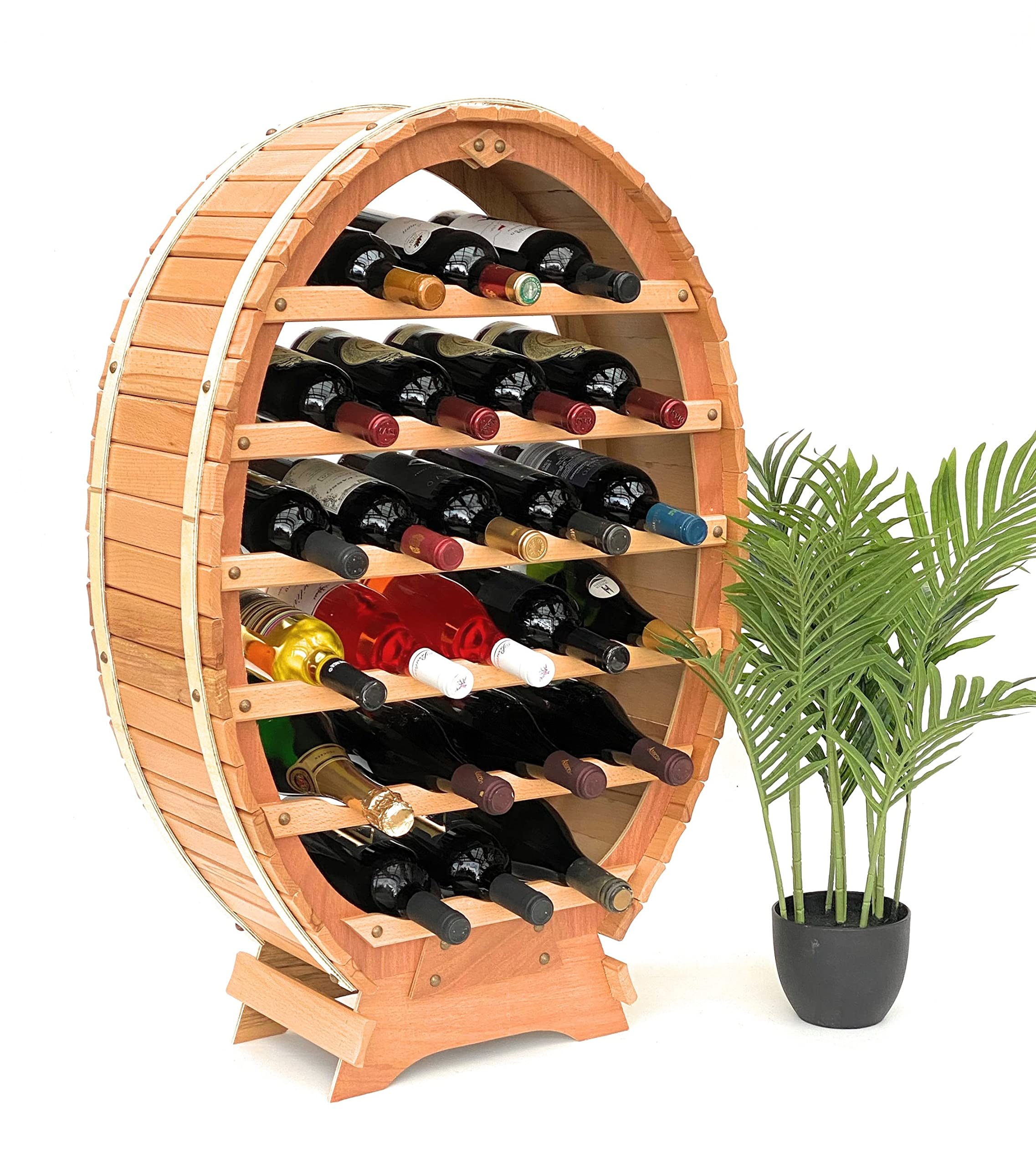 DanDiBo Regał na wino w formie beczki, drewniany, na 24 butelki, kolor naturalny, lakierowany, stojak na butelki i na wino, do baru